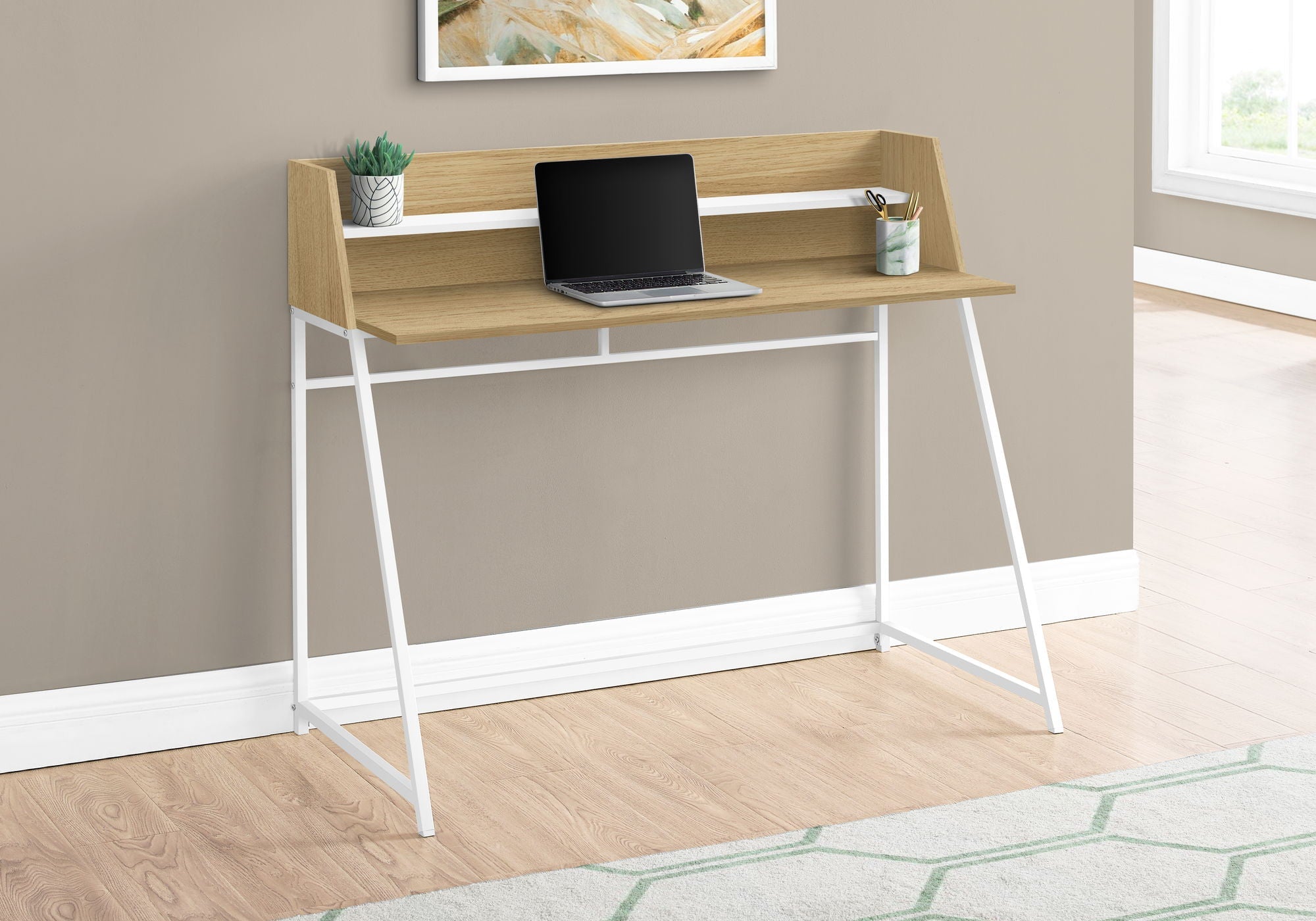 Computer Desk for Home Office with Marble Look and Storage Shelves