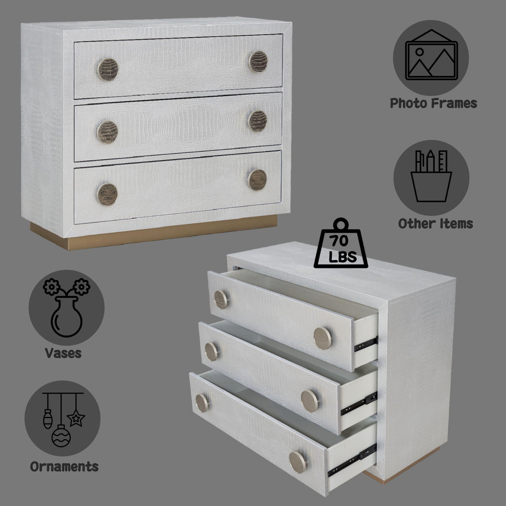 Anpu Faux Crocodile Skin Console Cabinet - Silver