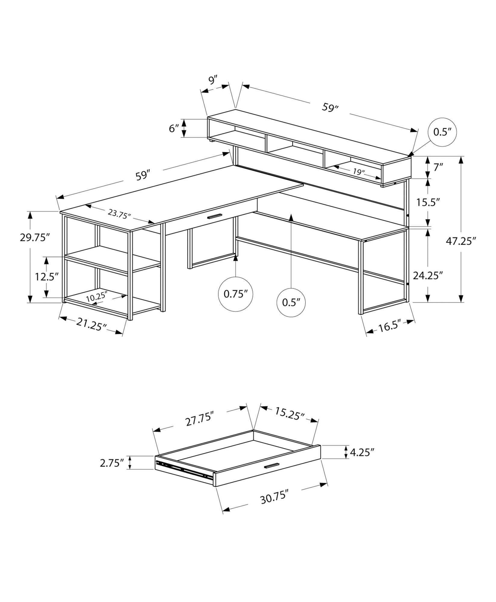 L-Shaped Corner Computer Desk with Storage Drawers