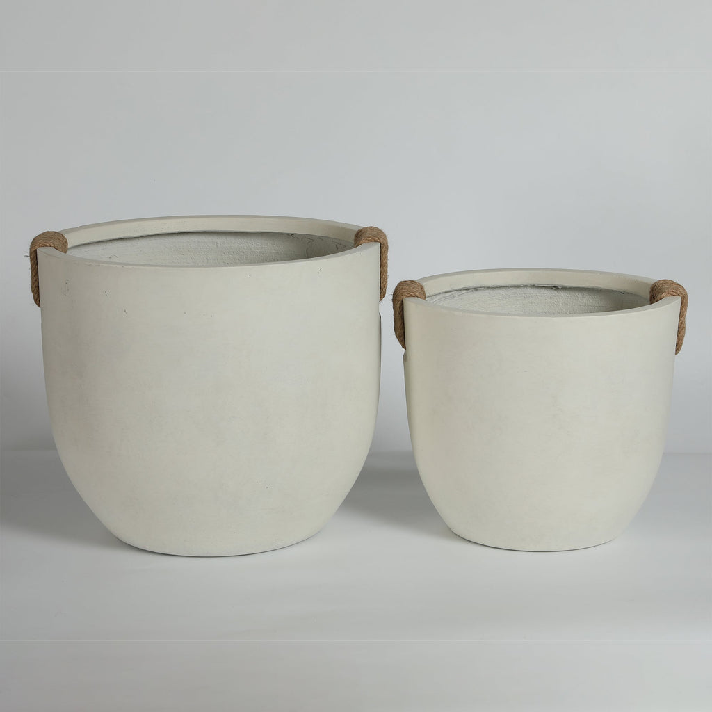 Round Concrete Planter Set of 2, Large Handmade Off White Pots