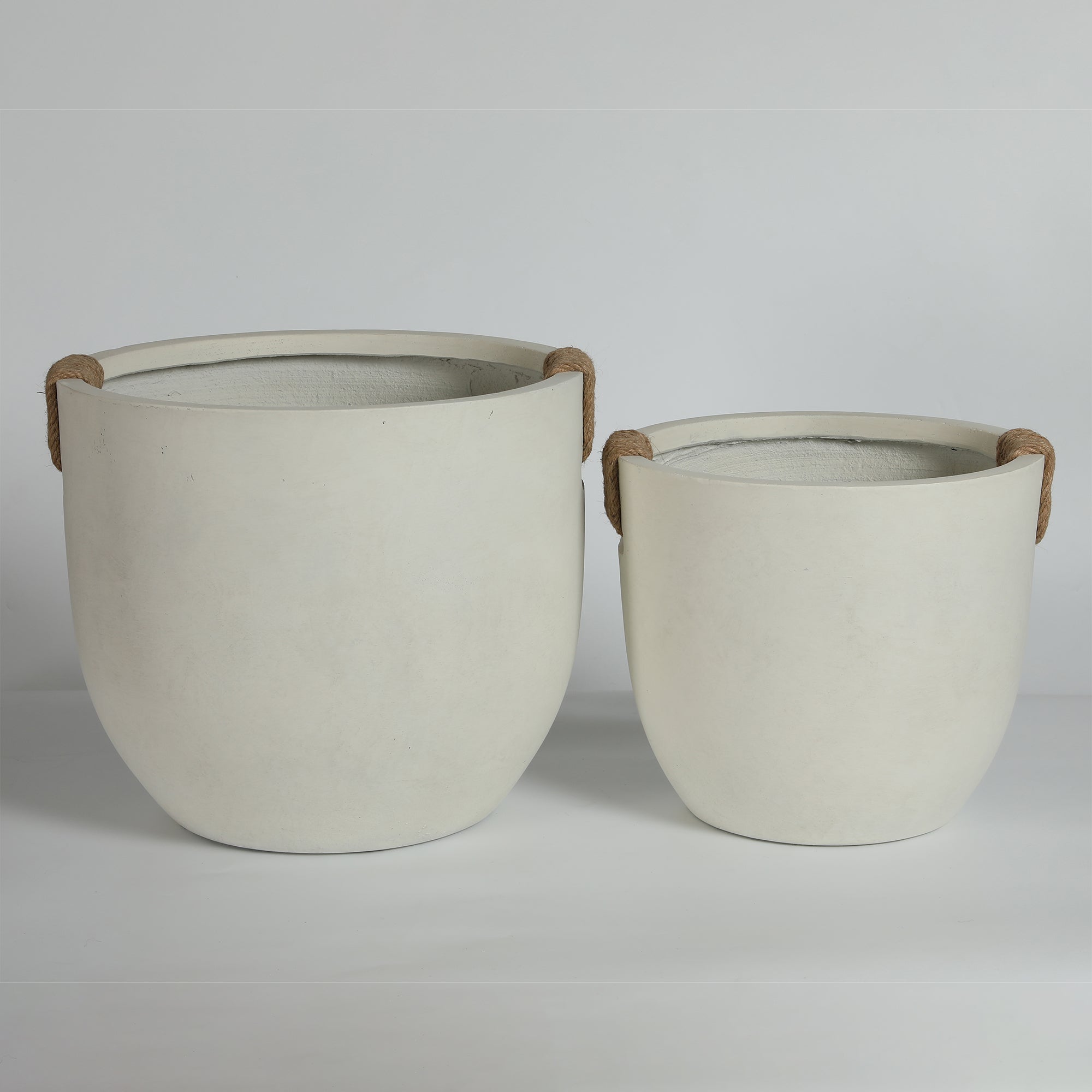 Round Concrete Planter Set of 2, Large Handmade Off White Pots