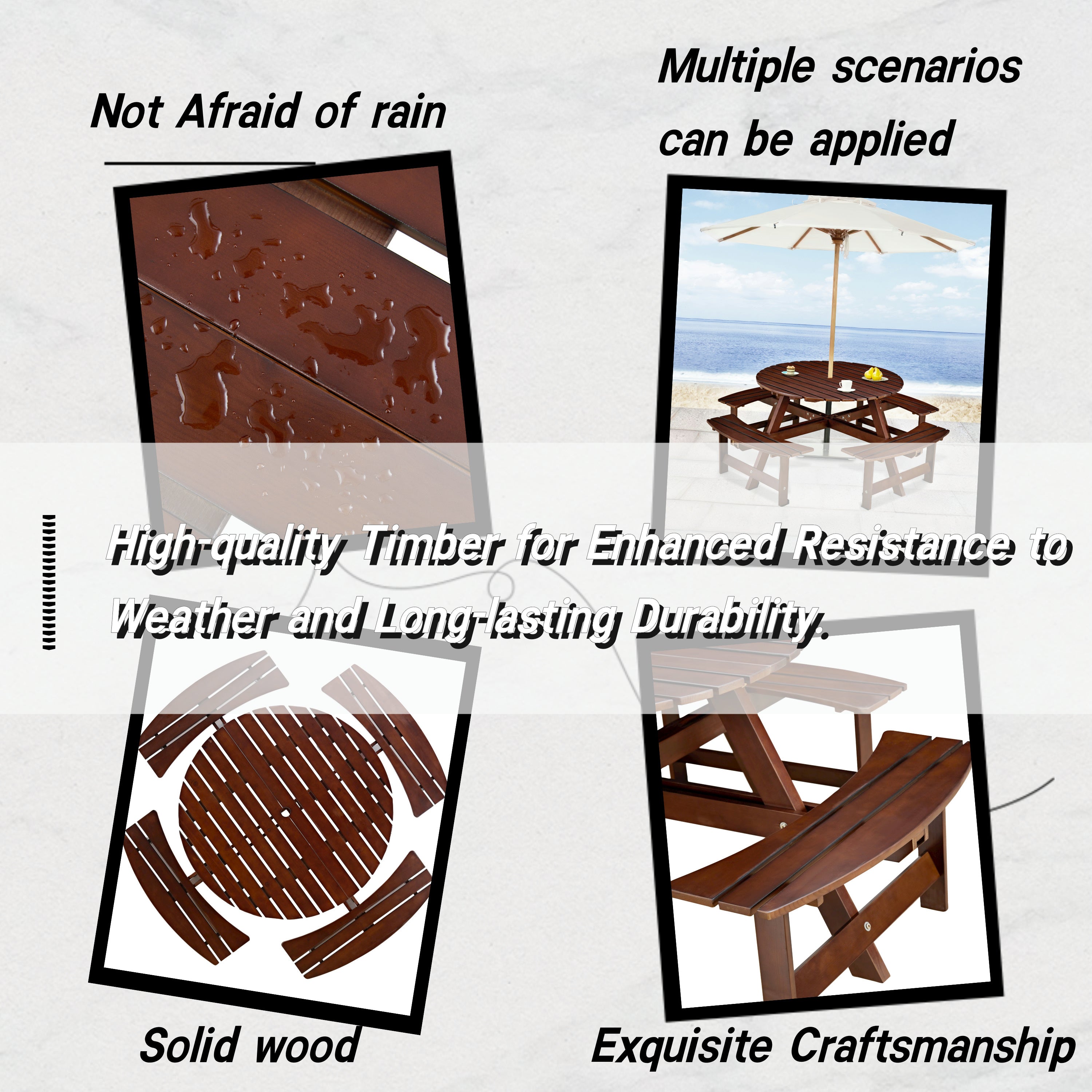 Outdoor 8 Person Round Picnic Table with Built-In Benches