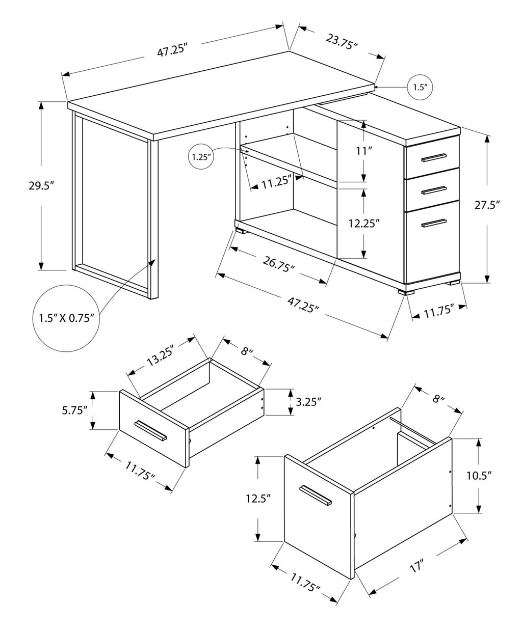 L-Shape Computer Desk with Storage Drawers
