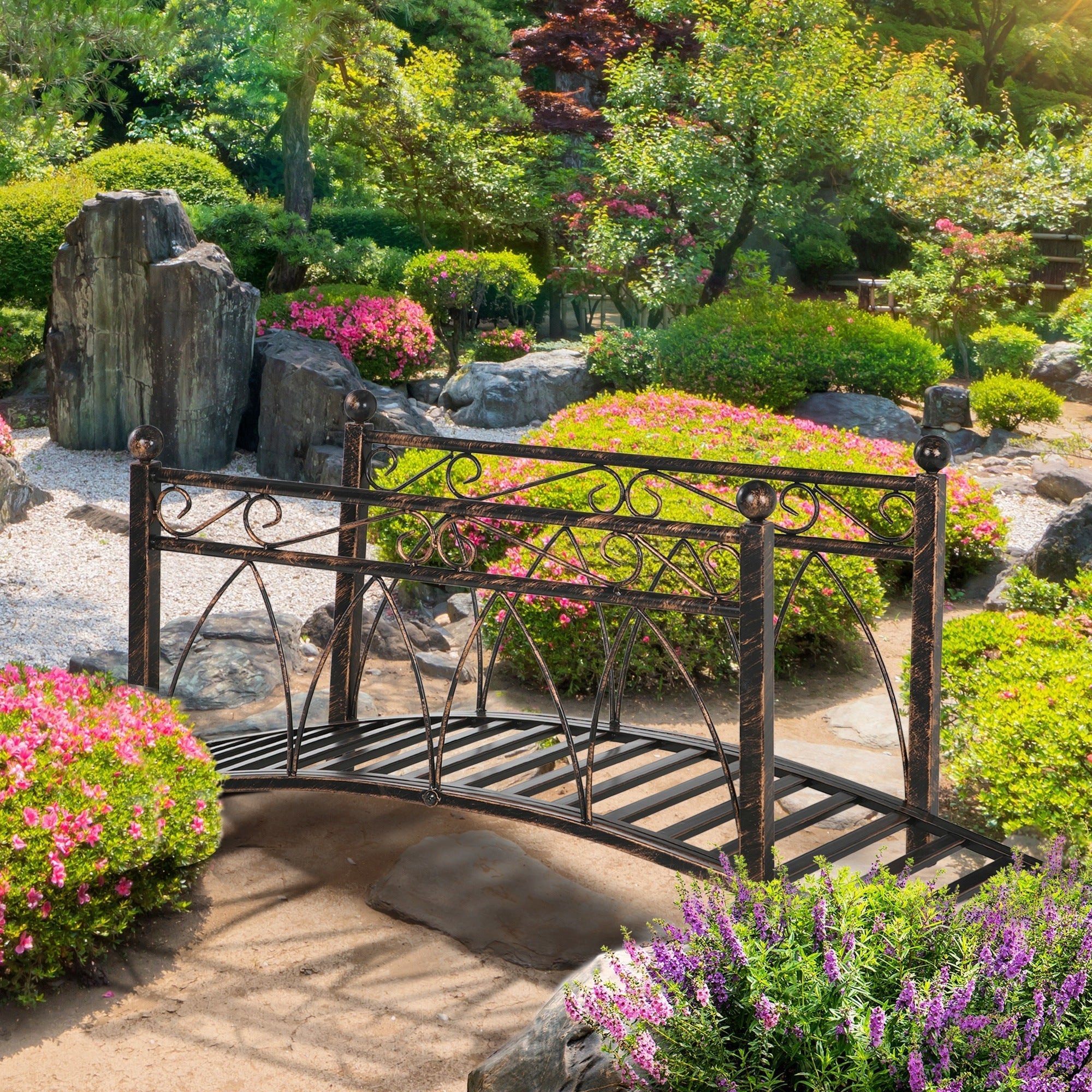 Outsunny 3.3' Metal Arch Zen Garden Bridge with Safety Siderails