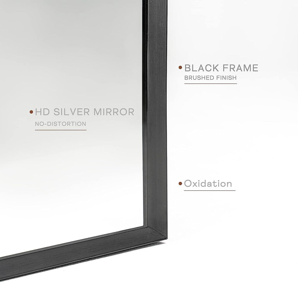 24x36 Inch Black Metal Framed Arched Bathroom Mirror