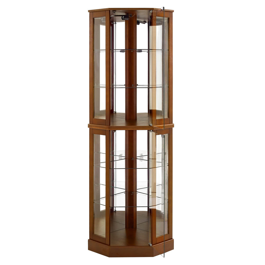 6 Shelf Corner Curio Display Cabinet With Lights, Mirrors And Adjustable Shelves