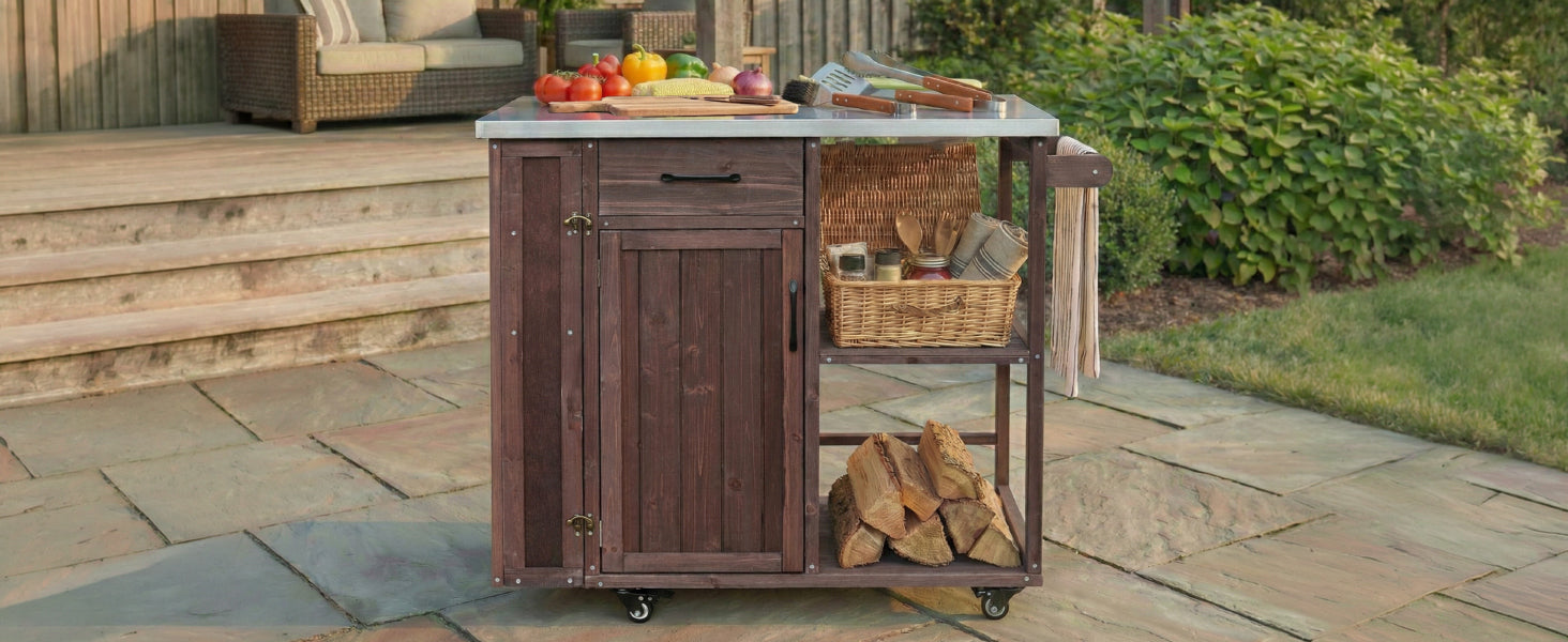 Outdoor Kitchen Island Fir Wood Prep Station