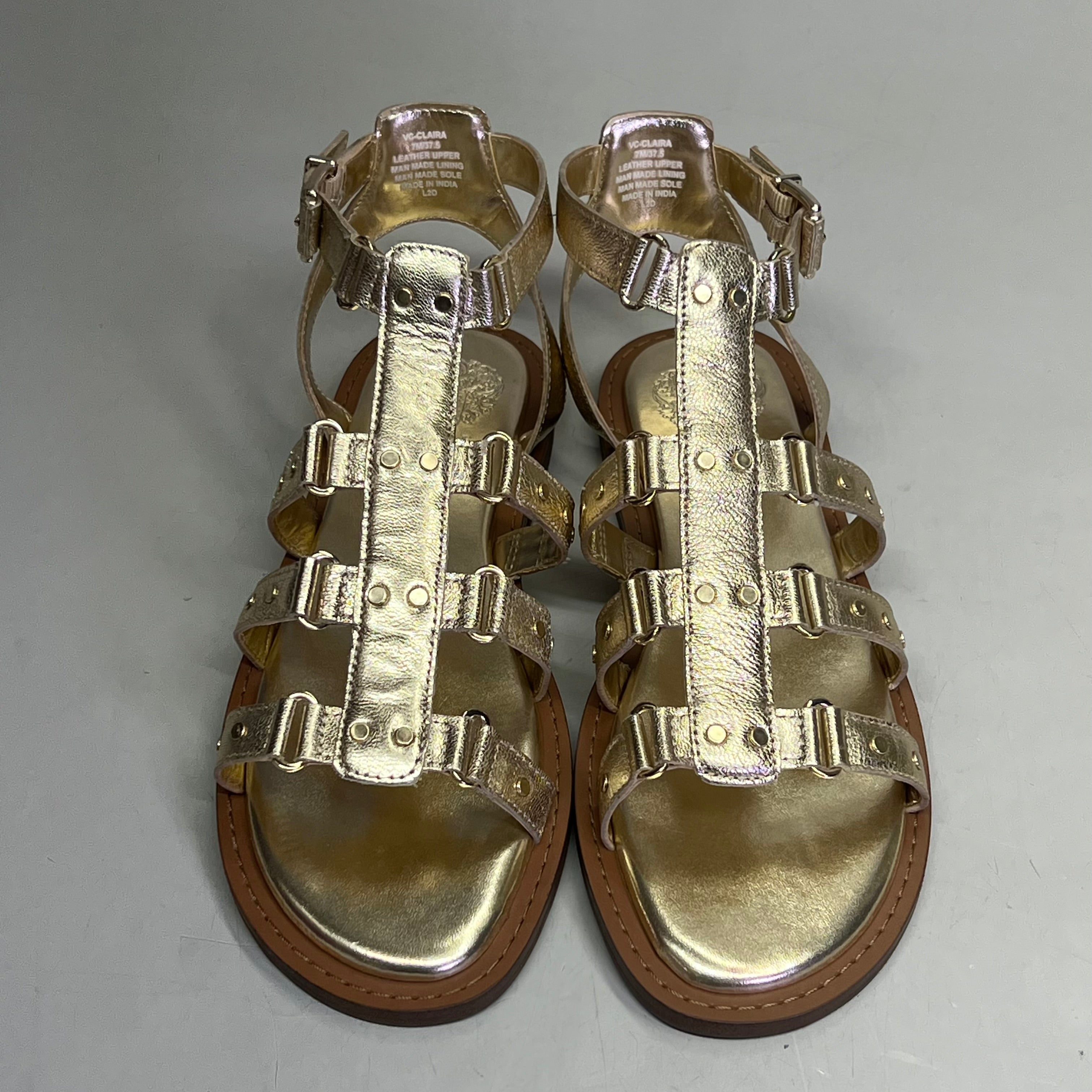 VINCE CAMUTO Leather Studded Gladiator Sandals Women's Sz 8.5M Egyptian Gold