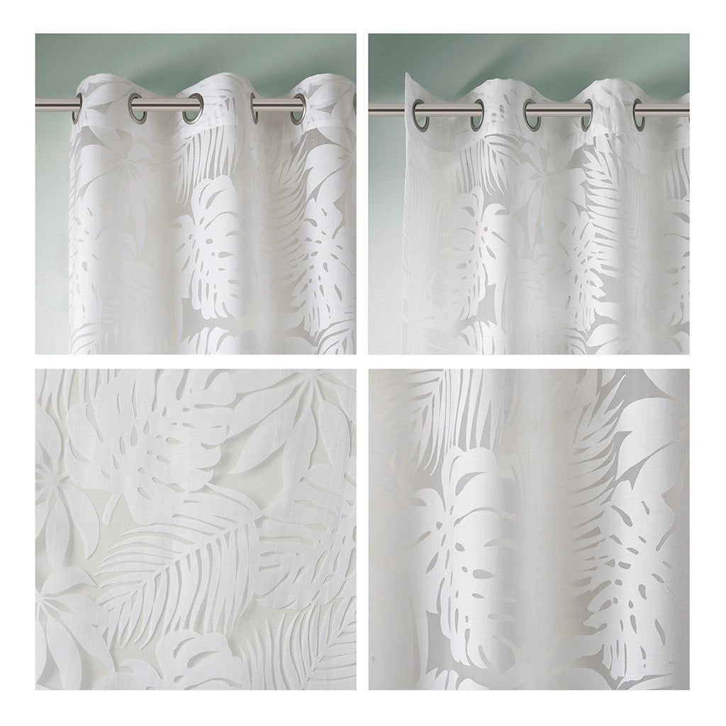 Palm Leaf Burnout Sheer Window Curtain White 50x63
