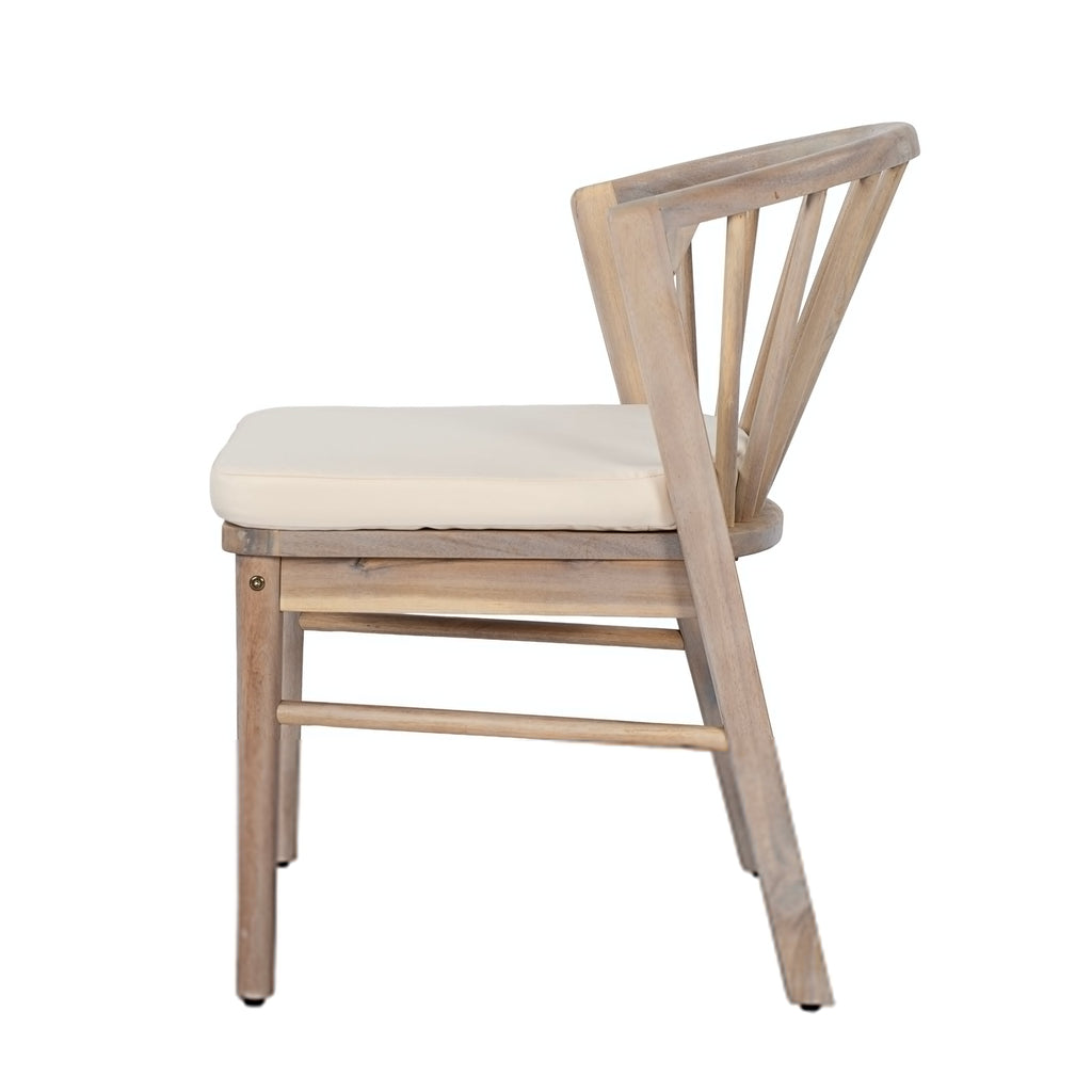 Outdoor Dining Chairs Set of 2 with Acacia Wood and Cream Washable Cushions