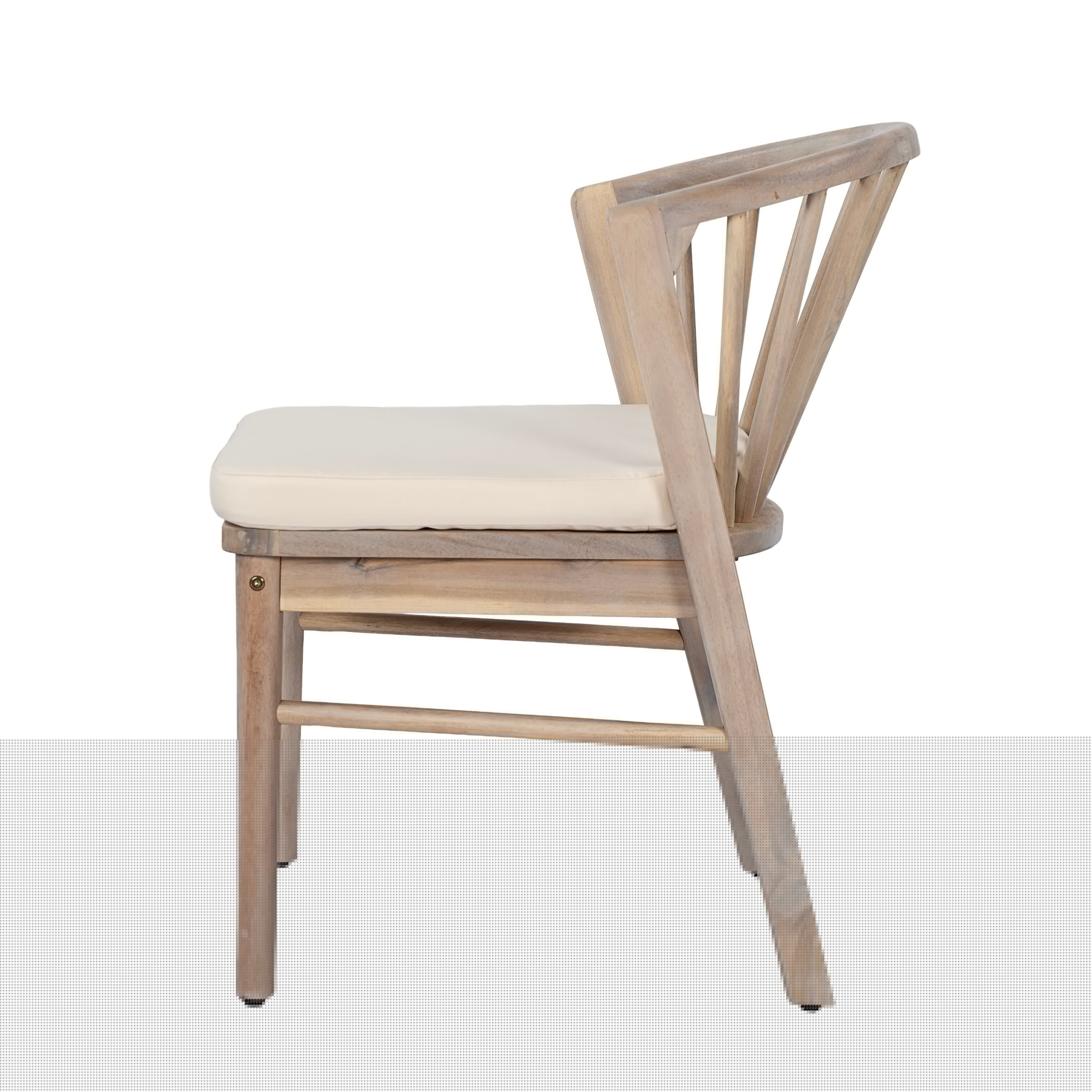 Outdoor Dining Chairs Set of 2 with Acacia Wood and Cream Washable Cushions
