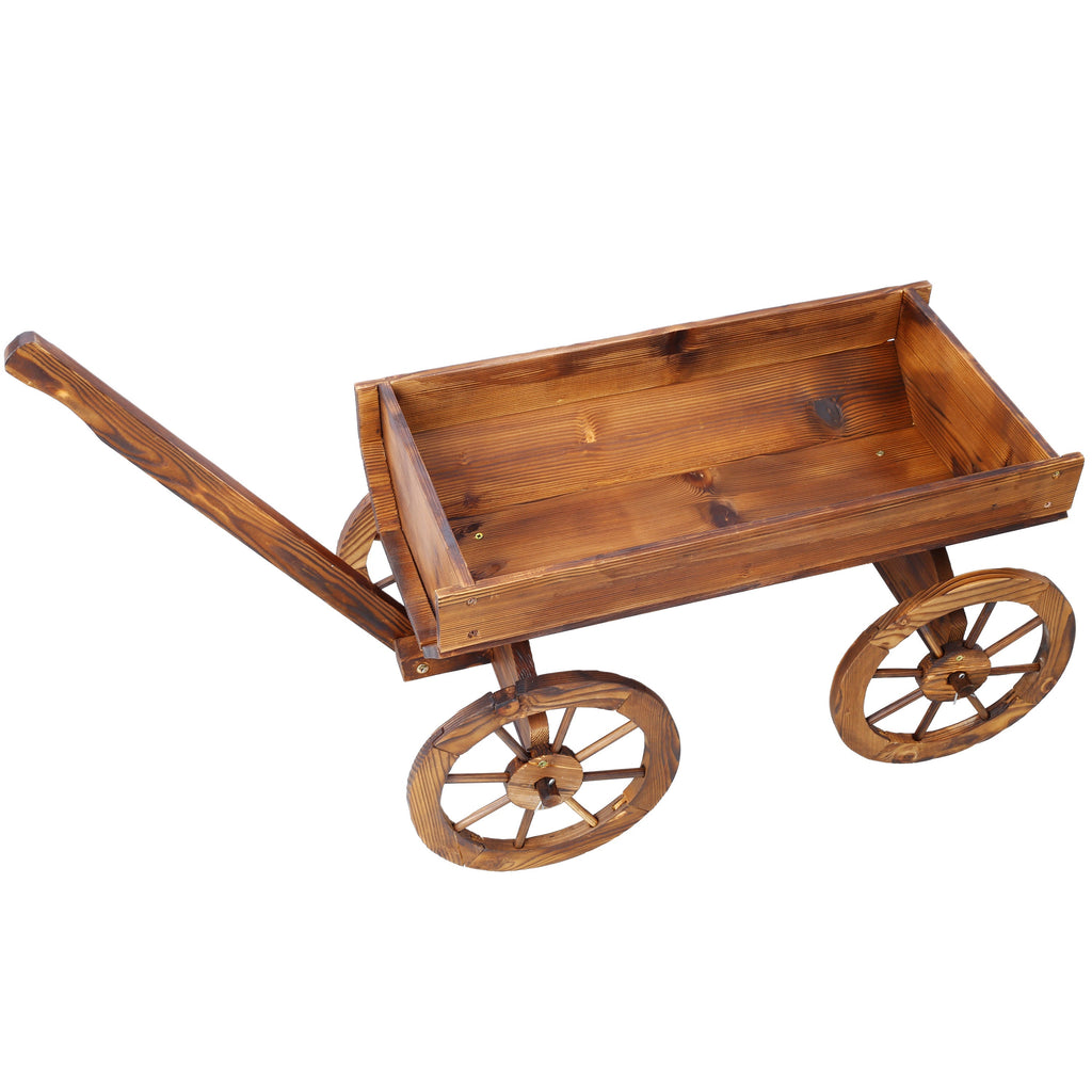 Wood Wagon Flower Planter Pot Stand With Wheels