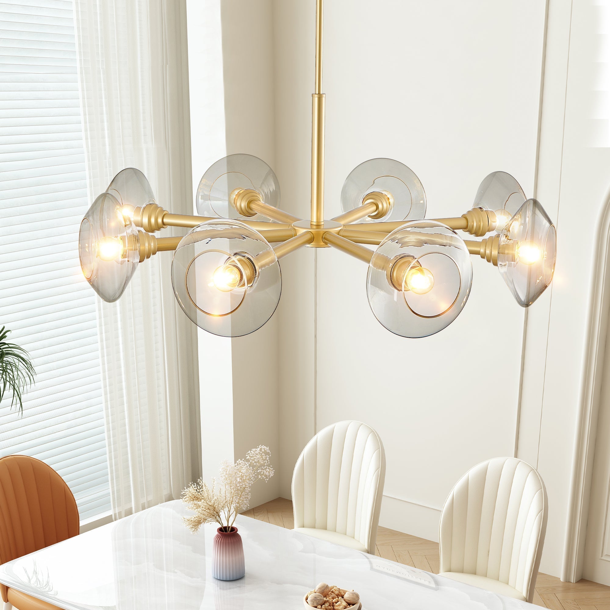 36" Modern Gold 8-Light Sputnik Chandelier with Clear Glass Shades