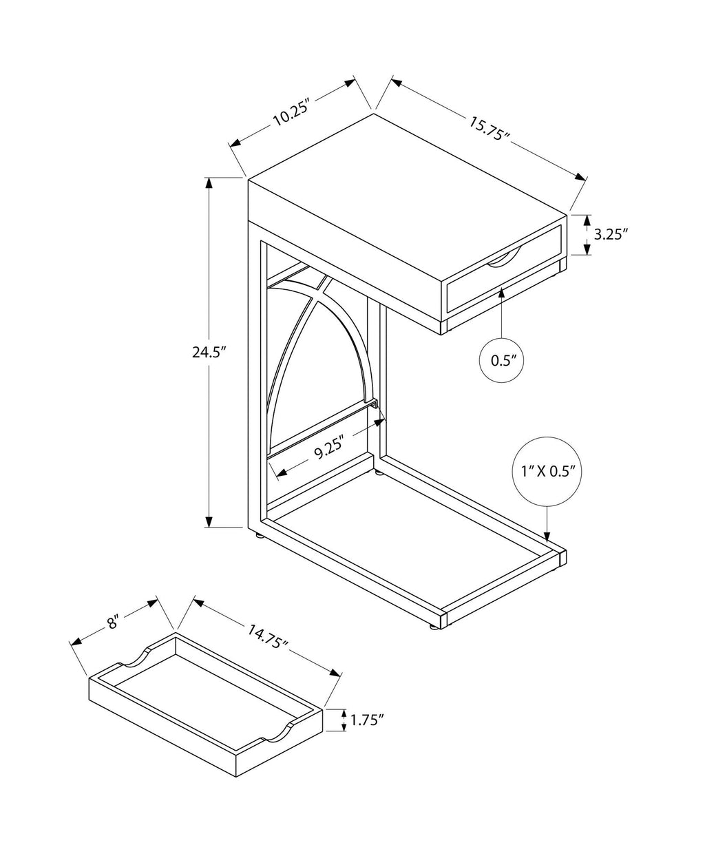 Accent Table, C-Shaped Glossy Contemporary & Modern - White