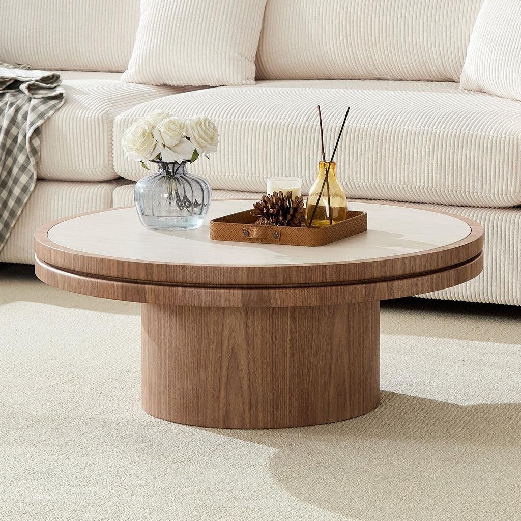 35.43 Inch Coffee Table with Sintered Stone Tabletop in Walnut
