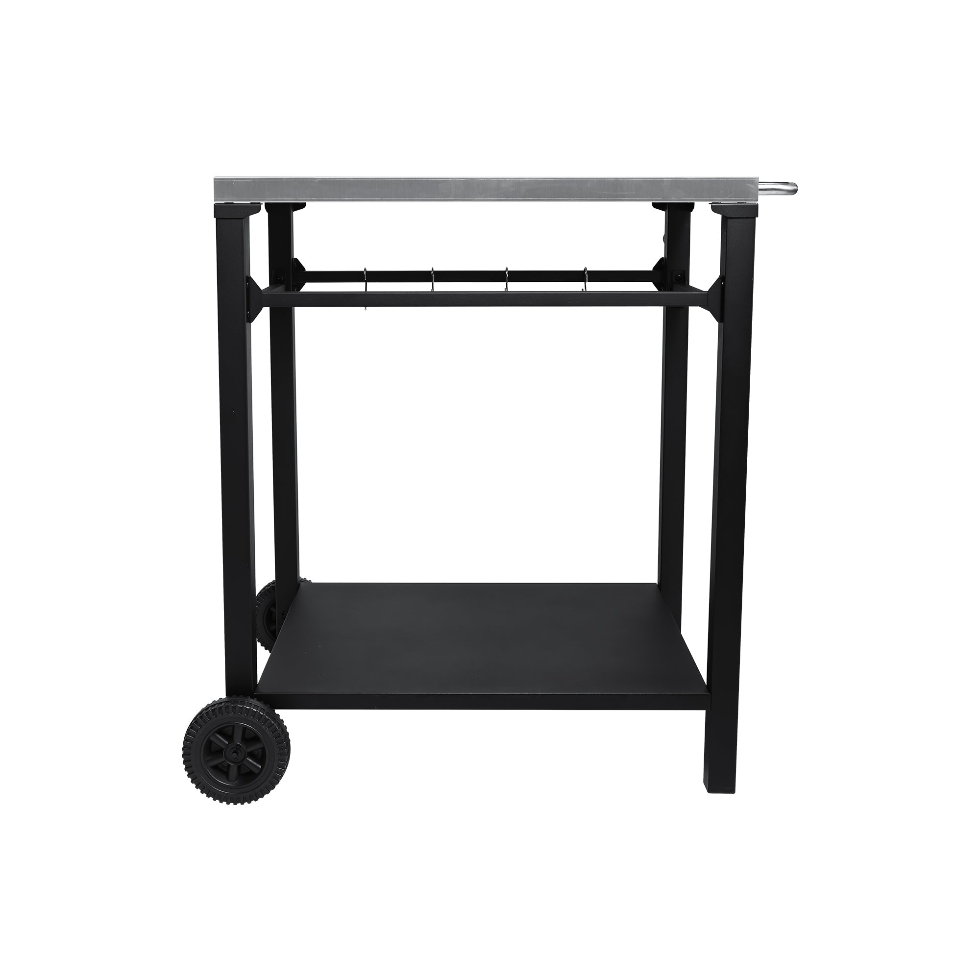2-Tier Outdoor Grill Cart with Stainless Steel Top, Large Wheels & Tool Hooks