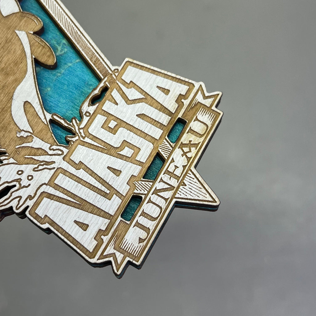 Z@ (2 PACK) Killer Whale Laser Cut Wood Magnet Souvenir JUNEAU, AK Made In USA