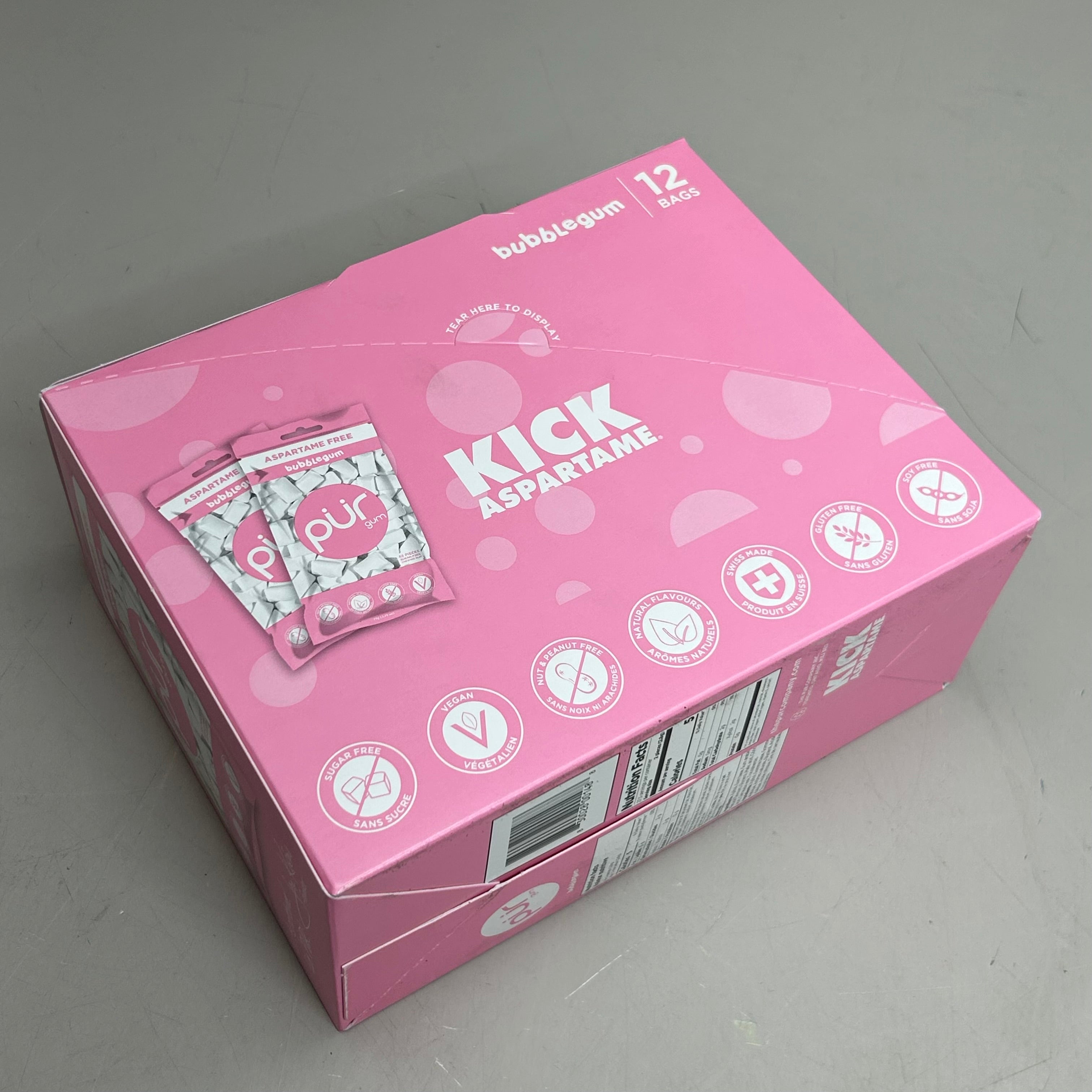 PUR (12 PACK, 55 Pieces Each) Sugar Free BubbleGum Flavored Chewing Gum