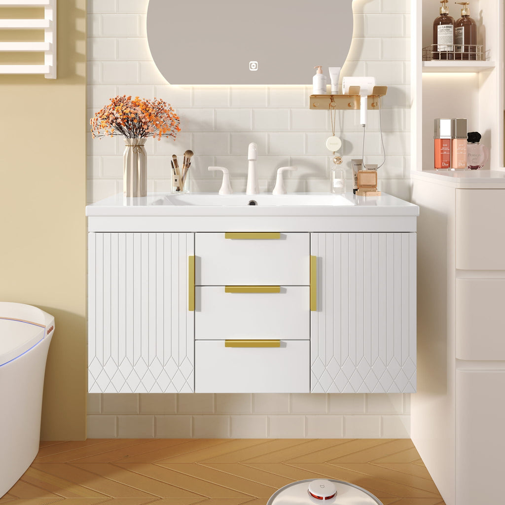 Wall Mounted Bathroom Vanity With Sink and Floating Storage Cabinet