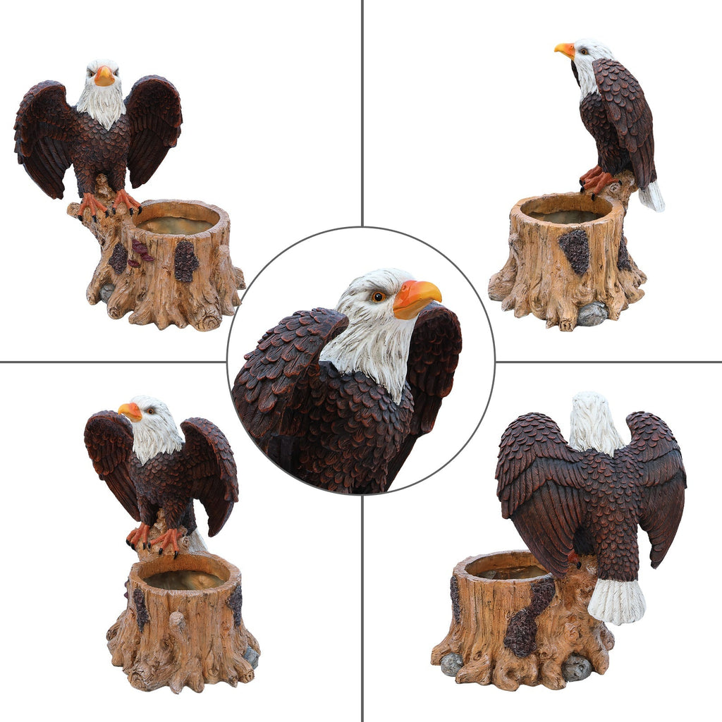 Majestic Eagle Garden Planter Pot on Tree Stump Base