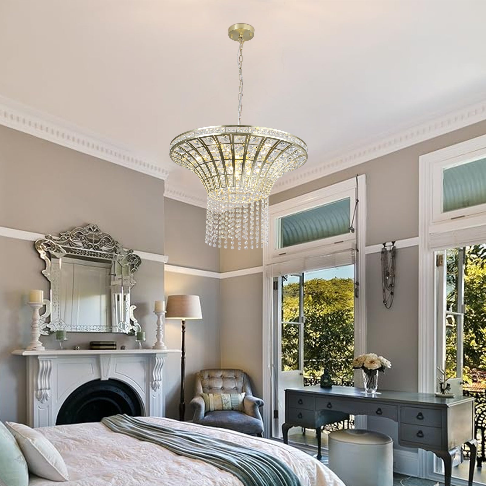8-Light 23.6' Wide Crystal Waterfall Chandelier