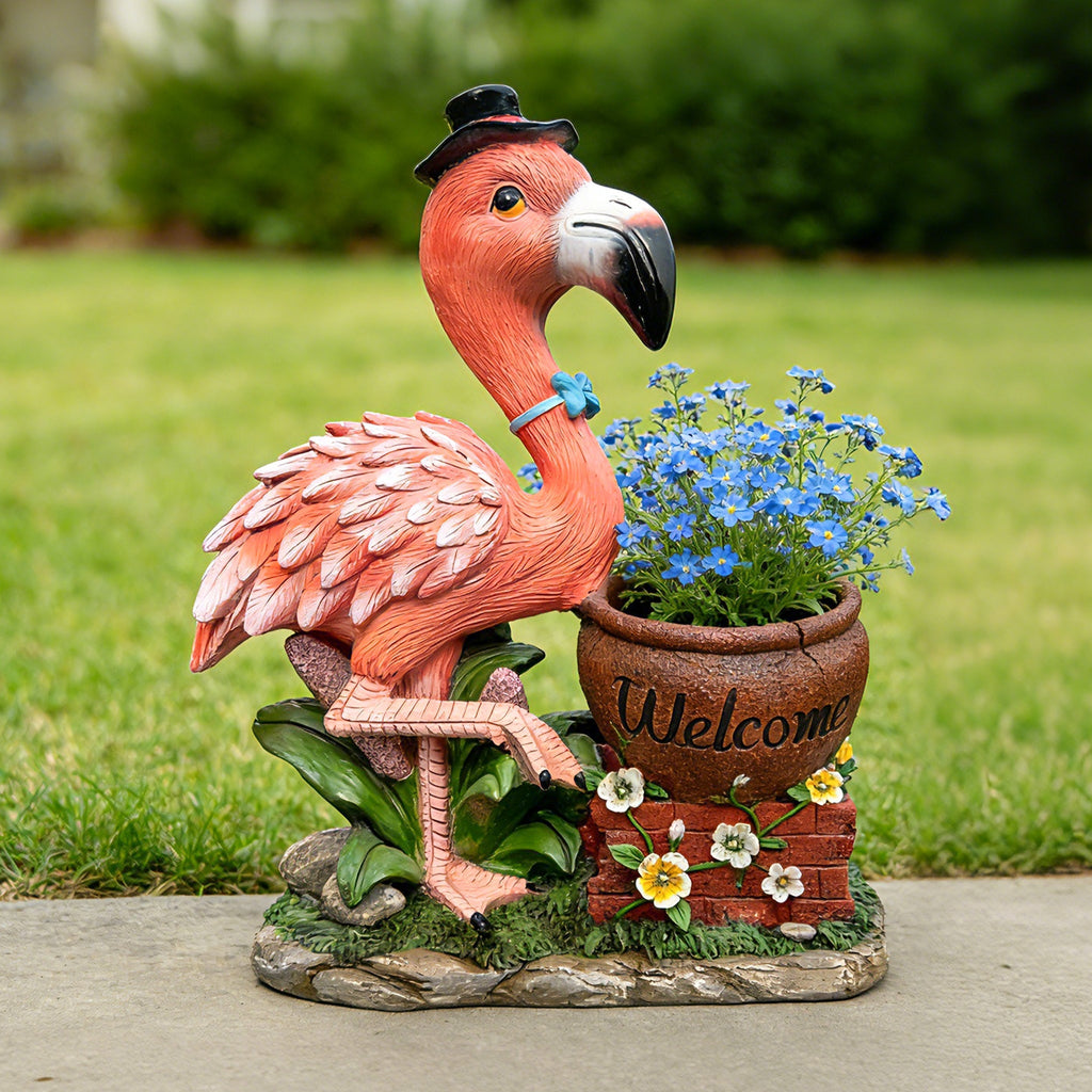 Outdoor Garden Sculpture Flamingo Flower Pot Planter