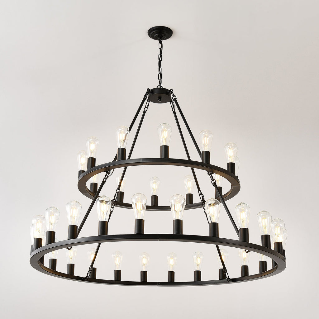 52 Inch Black Wagon Wheel Chandelier, 36-Lights