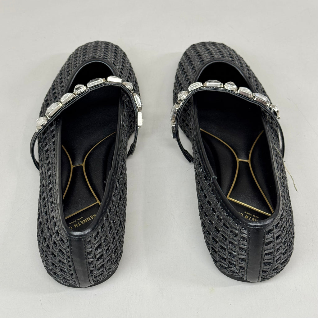 KENNETH COLE New York Zeta Raffia Jewel Jane Flat Women's Sz 9.5 Black KL25ZMJ01