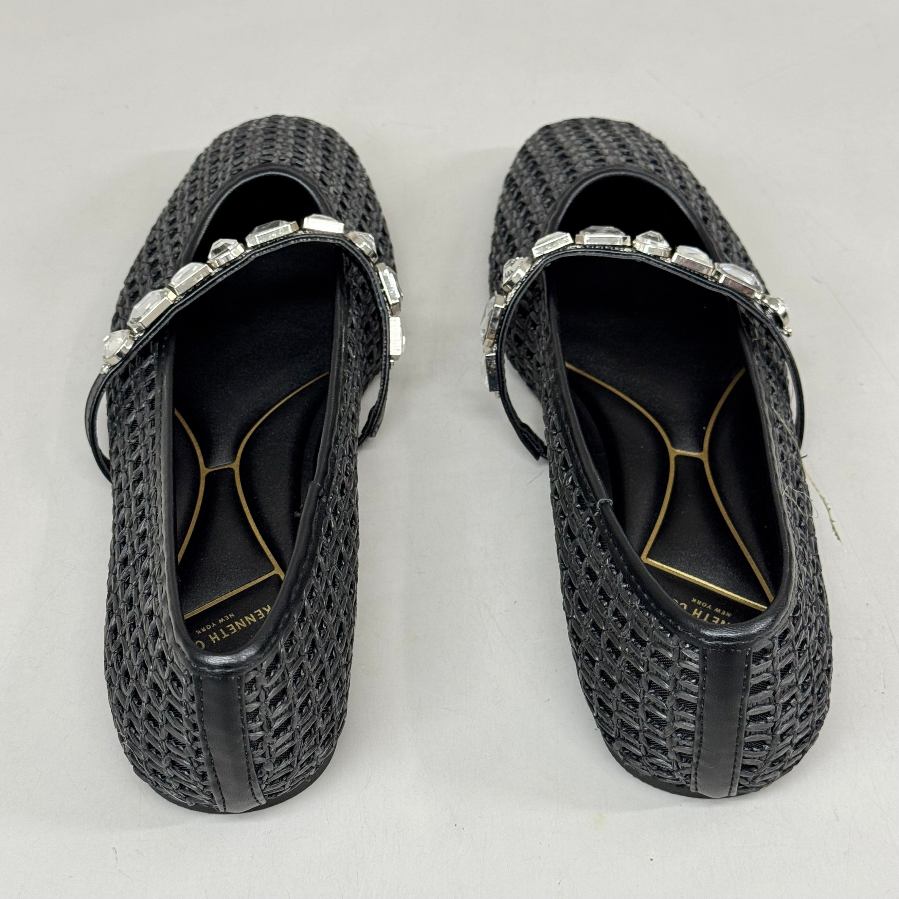 KENNETH COLE New York Zeta Raffia Jewel Jane Flat Women's Sz 9.5 Black KL25ZMJ01