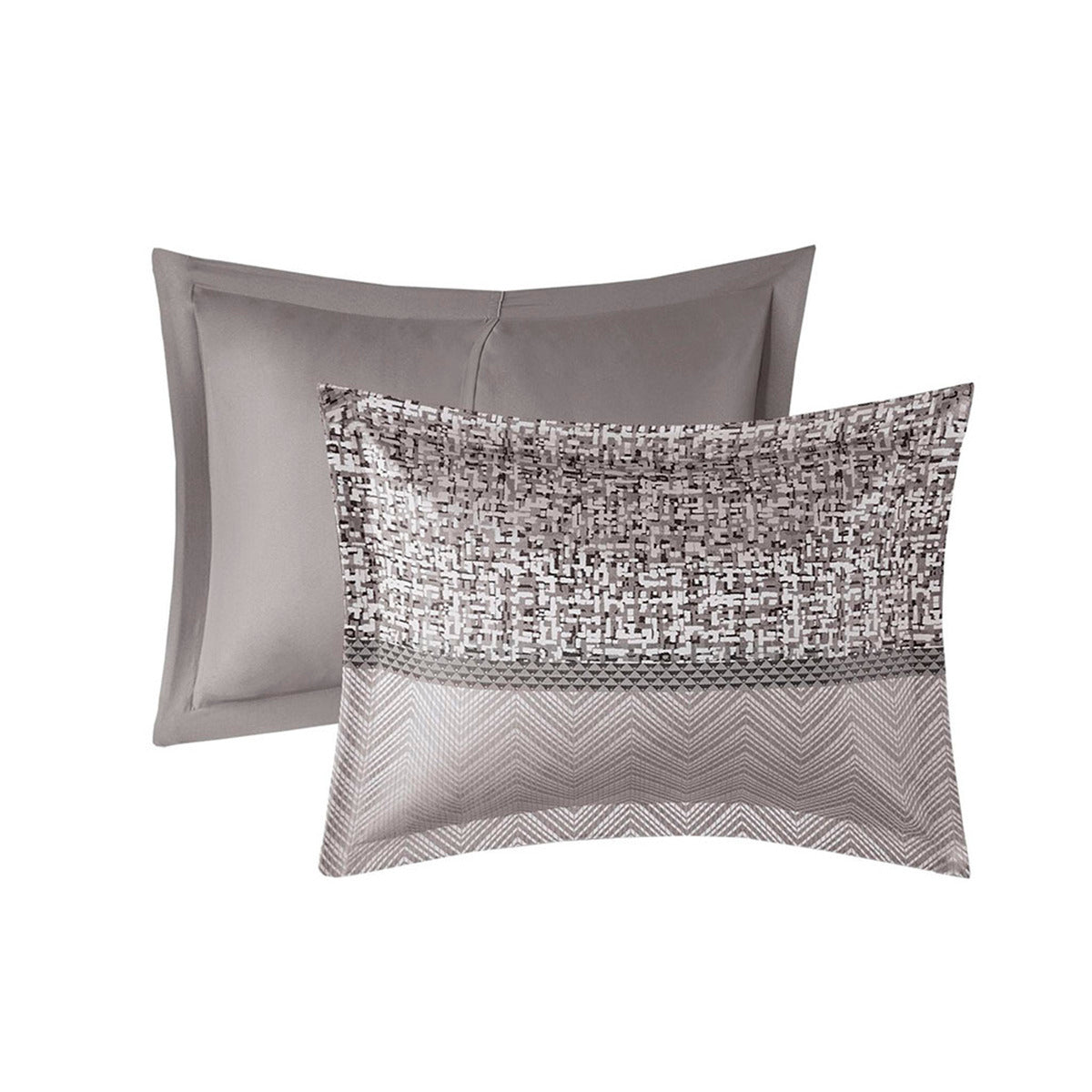 7 Piece Jacquard Comforter Set Grey/Taupe Cal King