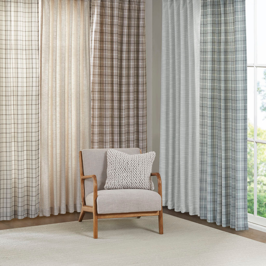 Plaid Rod Pocket and Back Tab Curtain Panel with Fleece Lining Natural 50x95