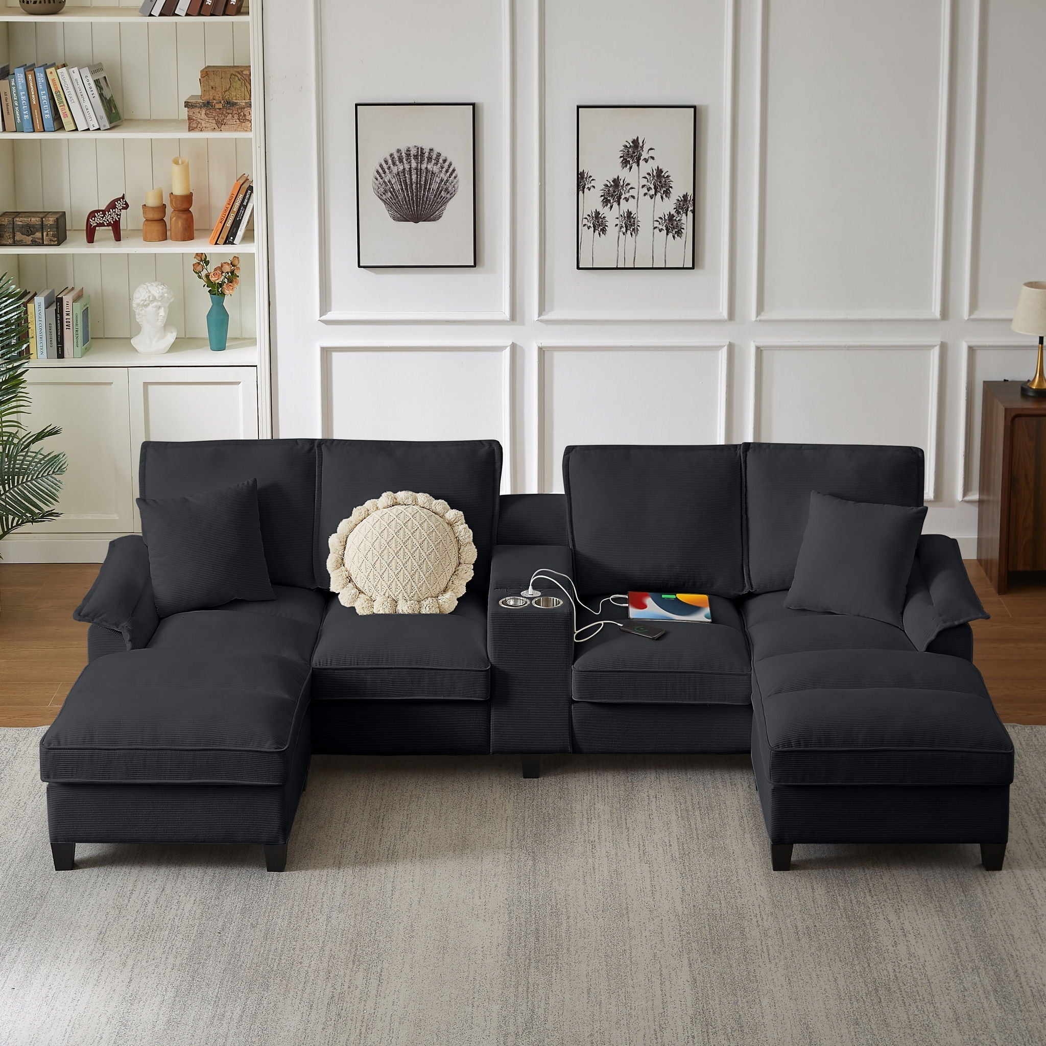 Modern U-Shaped Sectional Sofa Bed With Storage