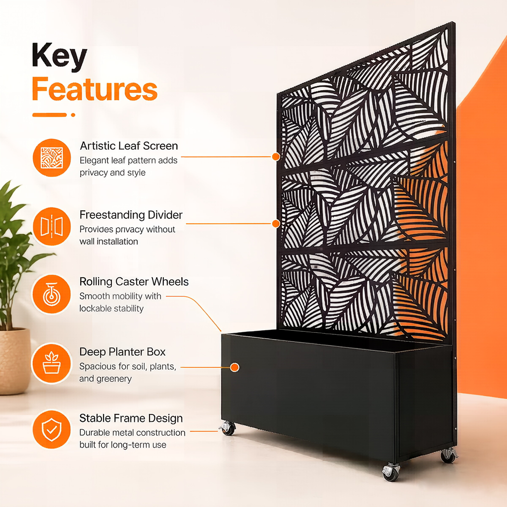 70.87" H × 46.06" W Leaf Pattern Privacy Screen with Planter Box