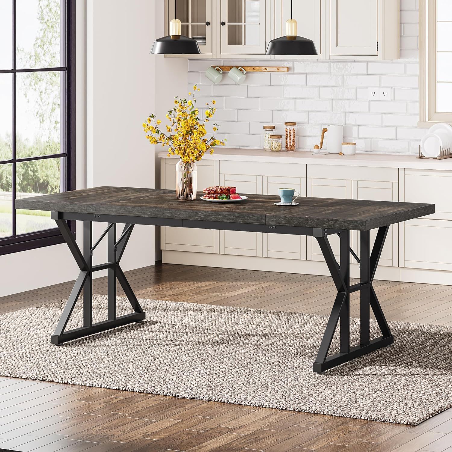 Rectangular Dining Table With X Trestle Metal Legs
