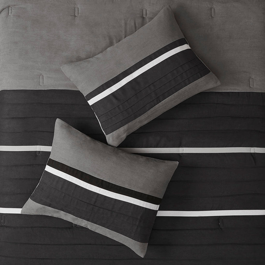 7 Piece Faux Suede Comforter Set Black King