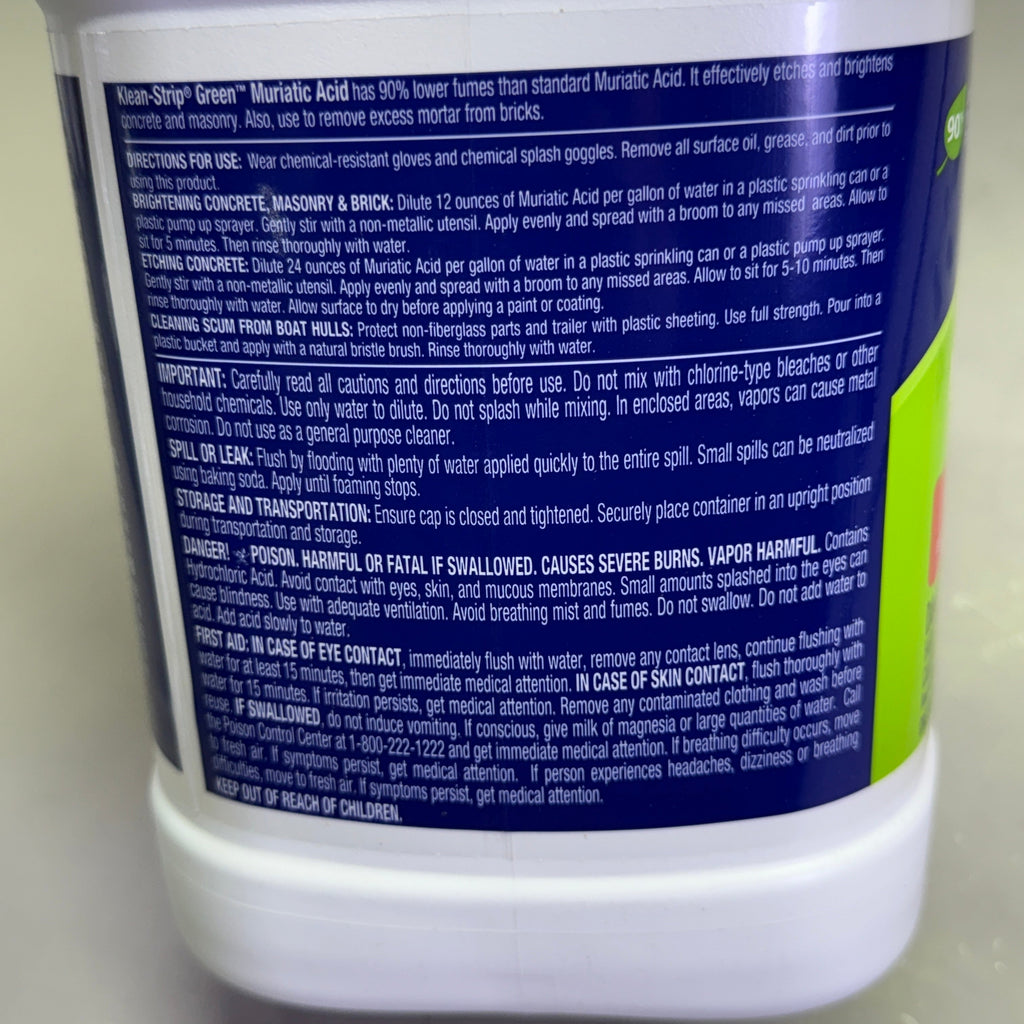 ZA@ KLEAN STRIP Muriatic Acid *Etches Concrete* 1 Gallon GKGM75006