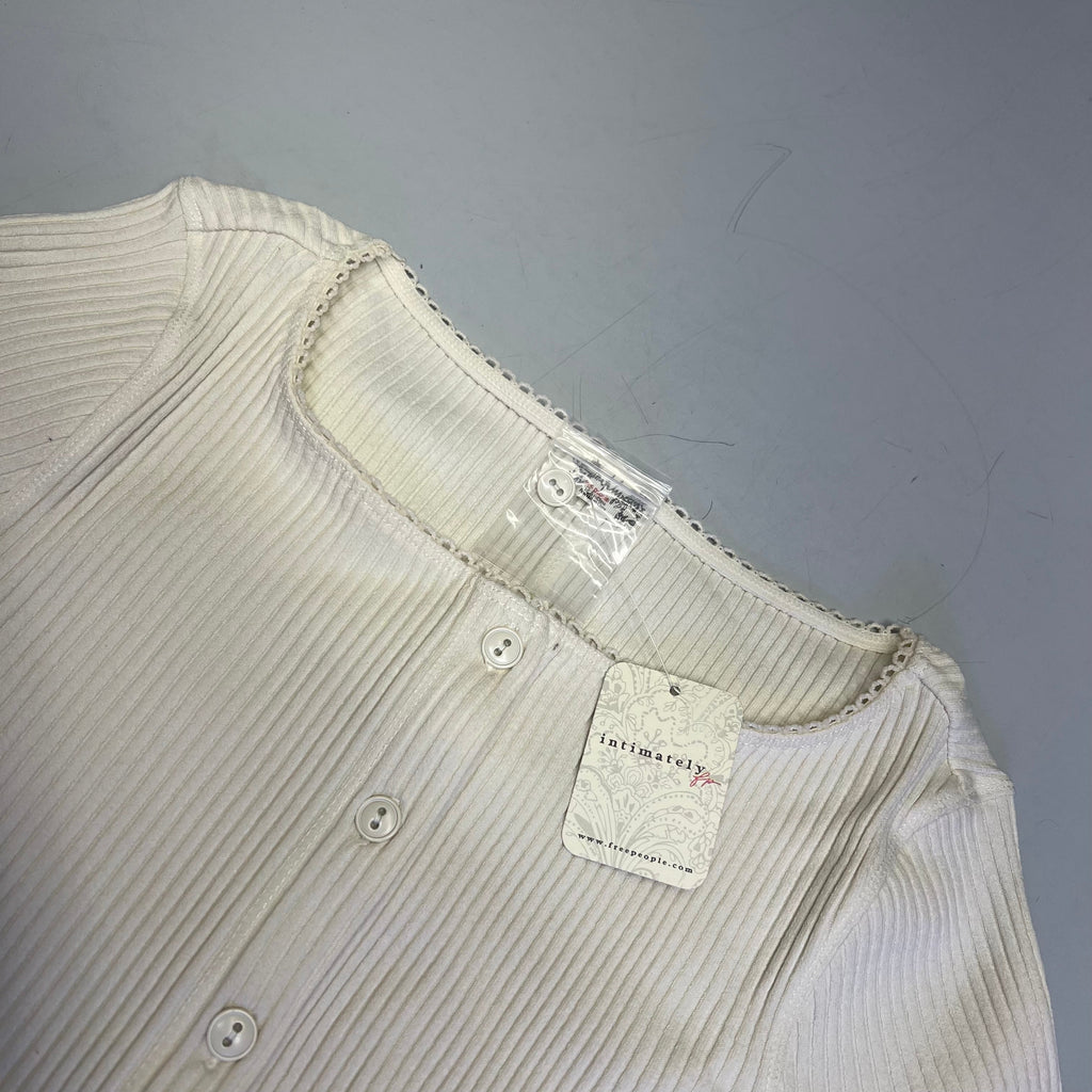 FREE PEOPLE Ribbed Cap Sleeve Most Wanted Cardi Women's Sz M Ivory 92736032