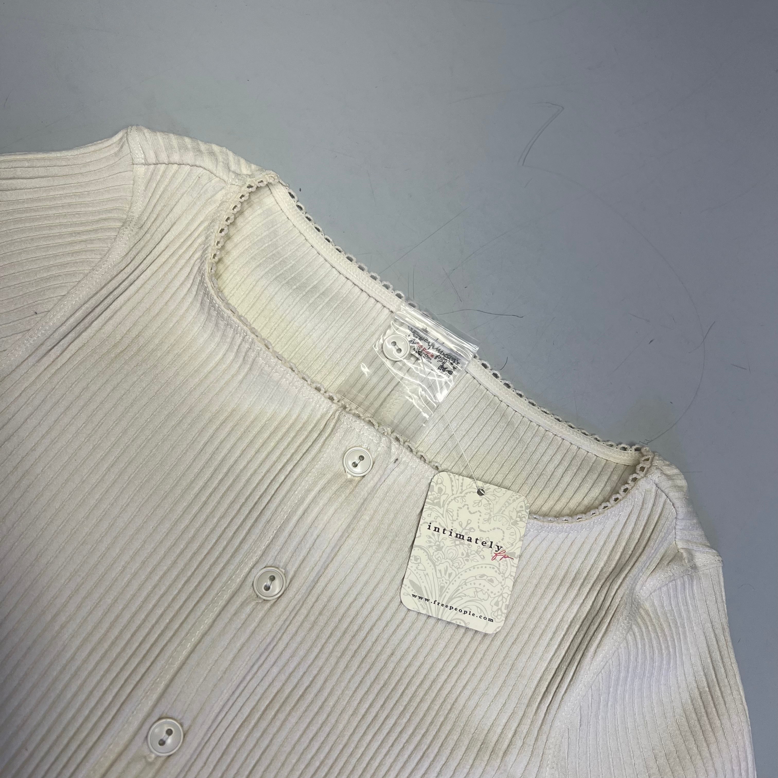 FREE PEOPLE Ribbed Cap Sleeve Most Wanted Cardi Women's Sz M Ivory 92736032