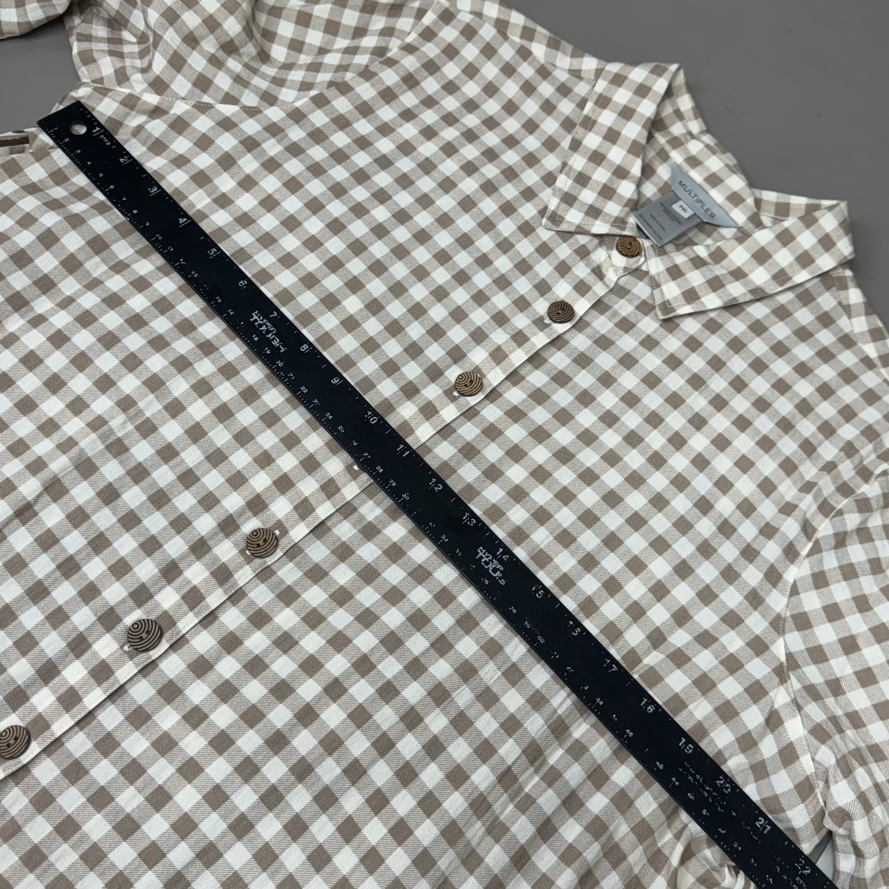 MULTIPLES Button-Up Plaid Shirt w/Cuff Petite Women's Sz PXL Brown/Cream M44506BP
