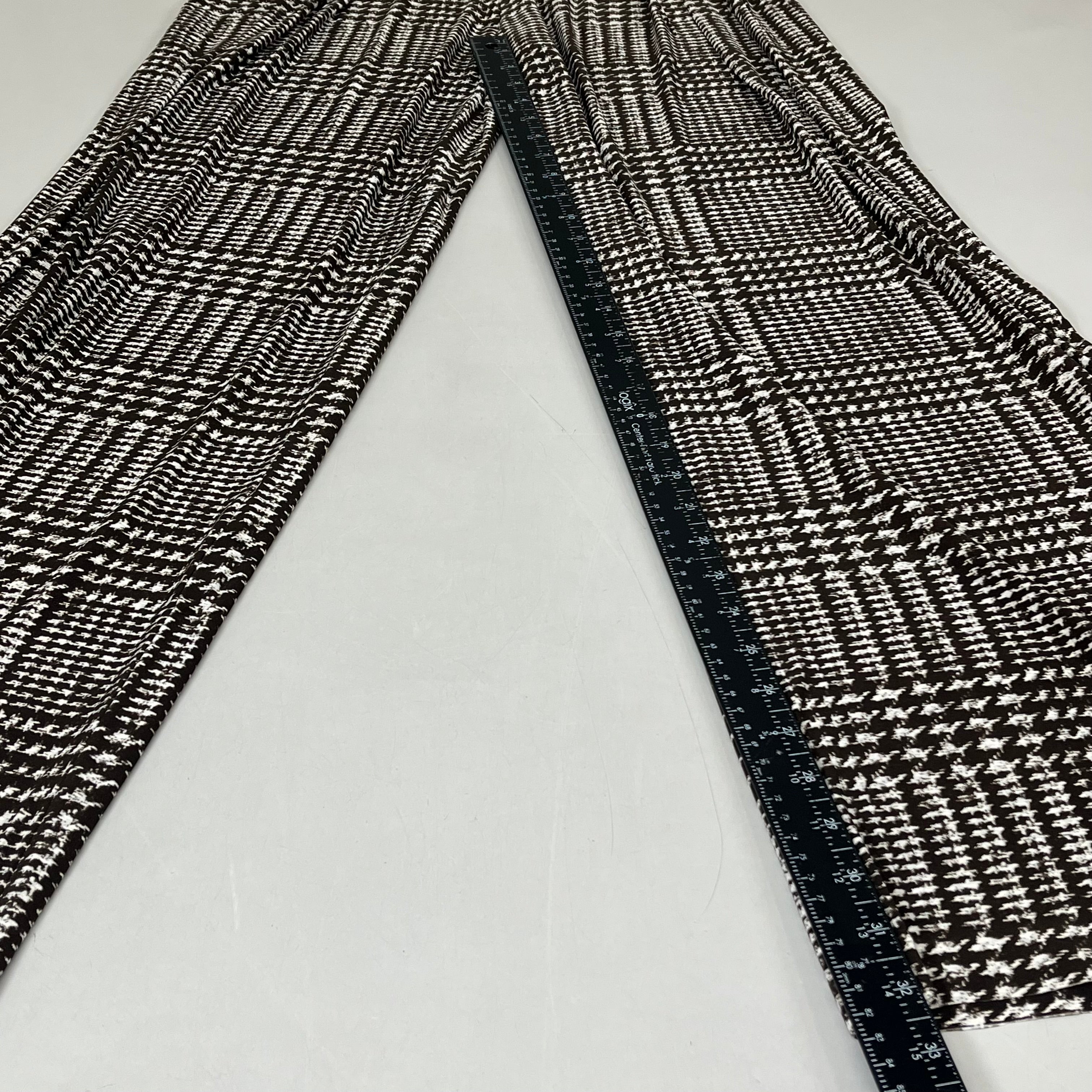 NORMA KAMALI High Waist Pleat Pant Women's Sz L/36 Chocolate Glenn Plaid Tweed