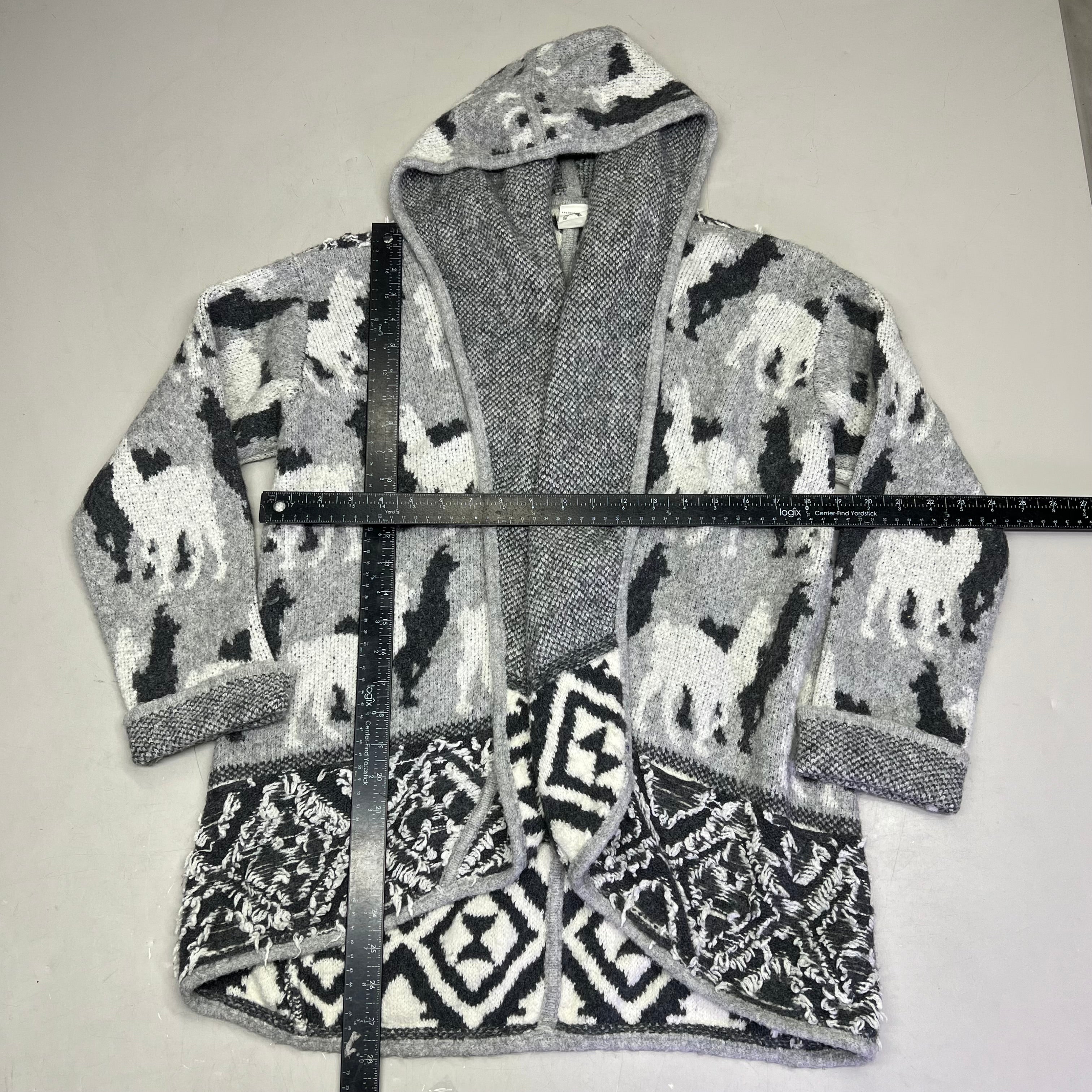 ANTHROPOLOGY Llama & Alpaca Knit Cardigan W/ Hood Women's Sz XS Grey