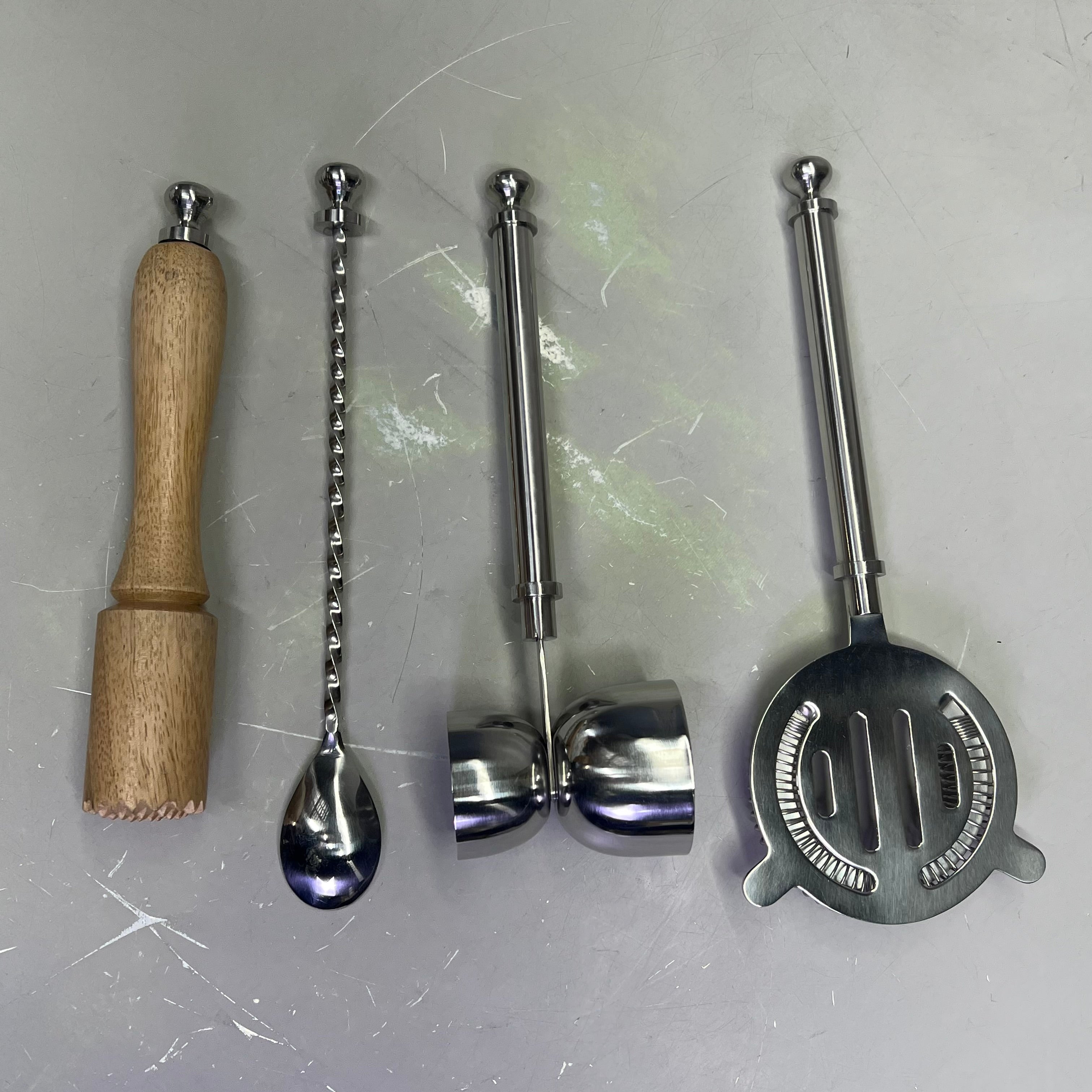 CREATIVE CO-OP Stainless Steel & Mango Wood Bar Tools w/ Stand Set of 5 DG0238