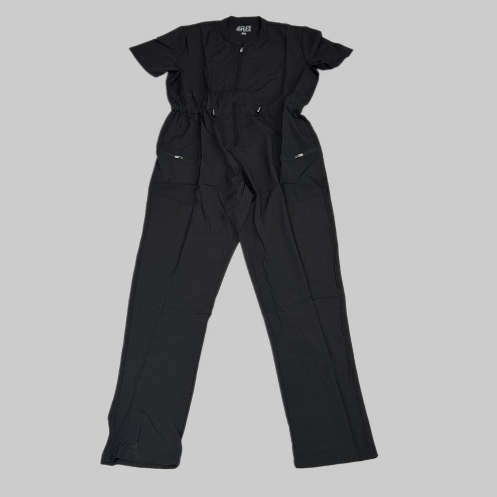 GREEN TOWN 4 Flex Scrubs Jumpsuit Cinch In Waist Women's Sz XL Black GFX-023AST