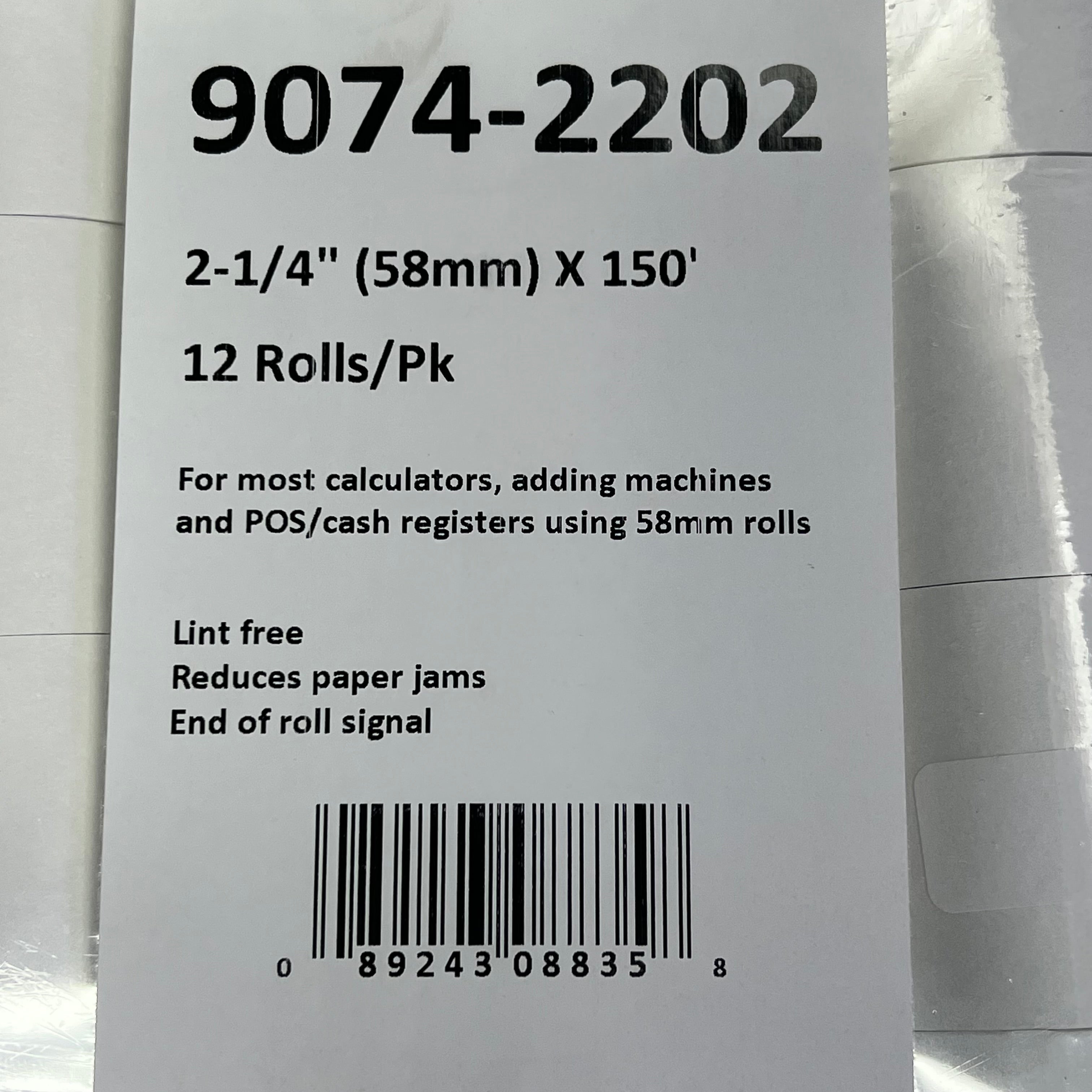 ZA@ (2 PACK, 12 ROLLS EACH) 1-Ply Lint Free Receipt Paper 2-1/4" X 150' White 9074-2202