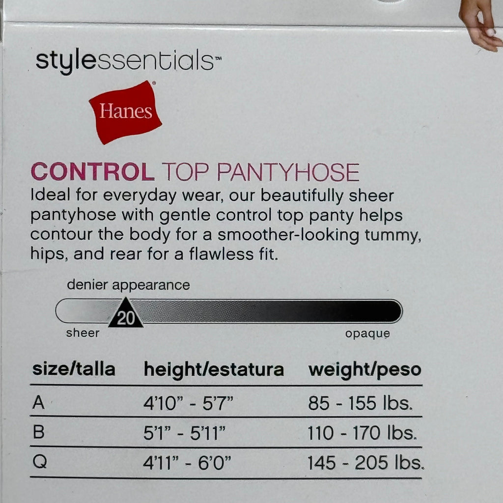 HANES (2 PACK, 2 PAIRS EACH ) Essentials Control Top Pantyhose Women's Sz A Nude