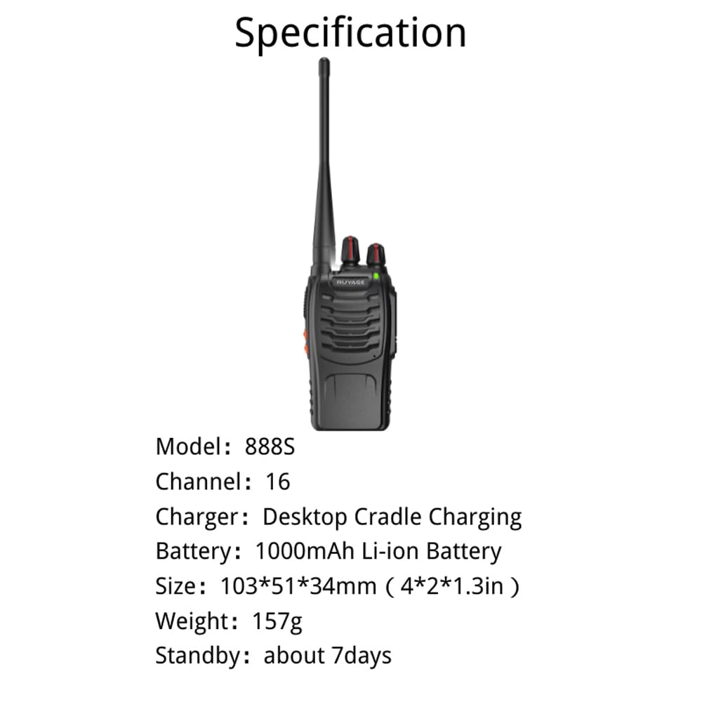 RUYAGE 888S V3.0 Lightweight Rechargeable Walkie Talkies 16CH UHF Two Way Radio