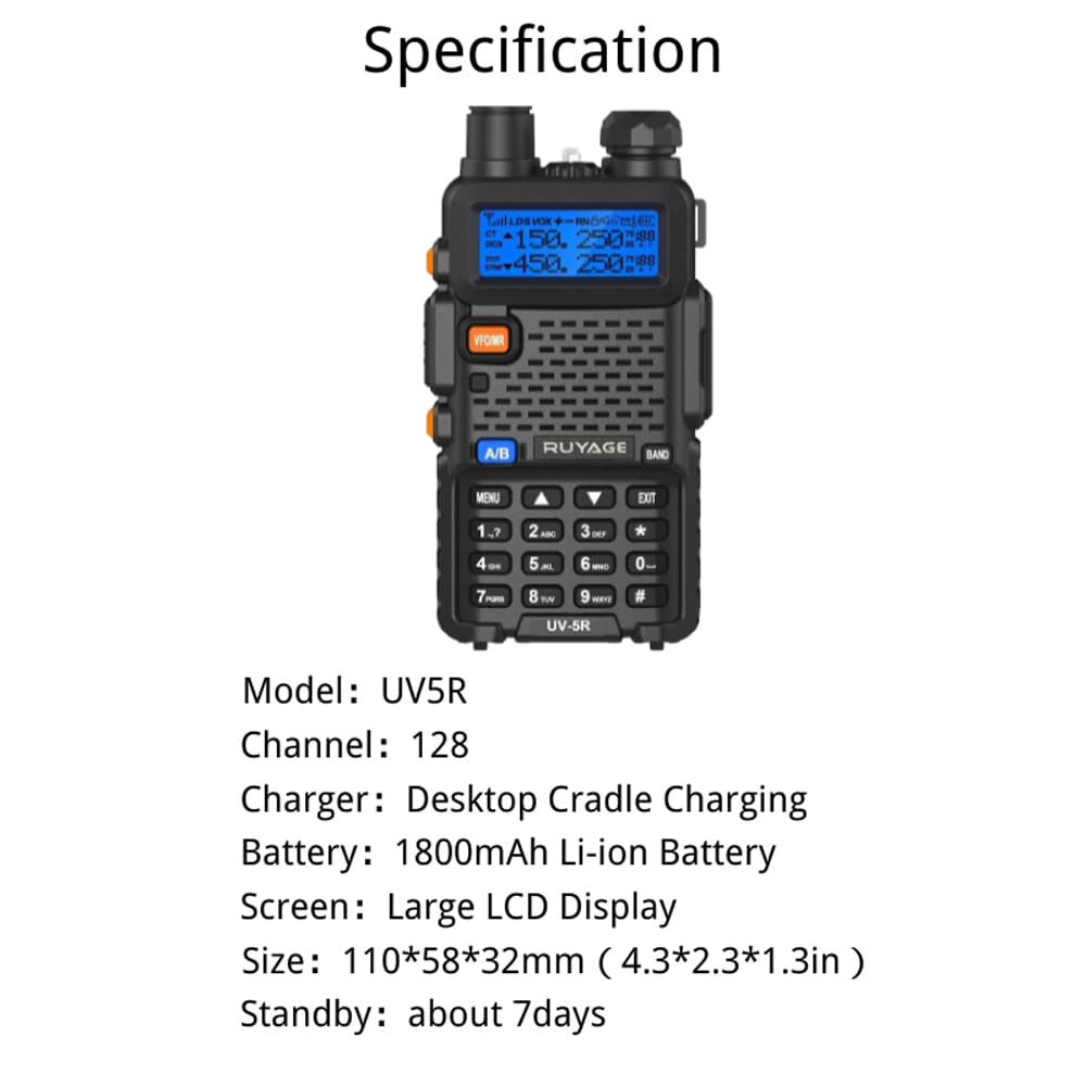 RUYAGE Dual Band Long Range Two Way Radio with Encryption, NOAA Weather Alert & 128 Channels
