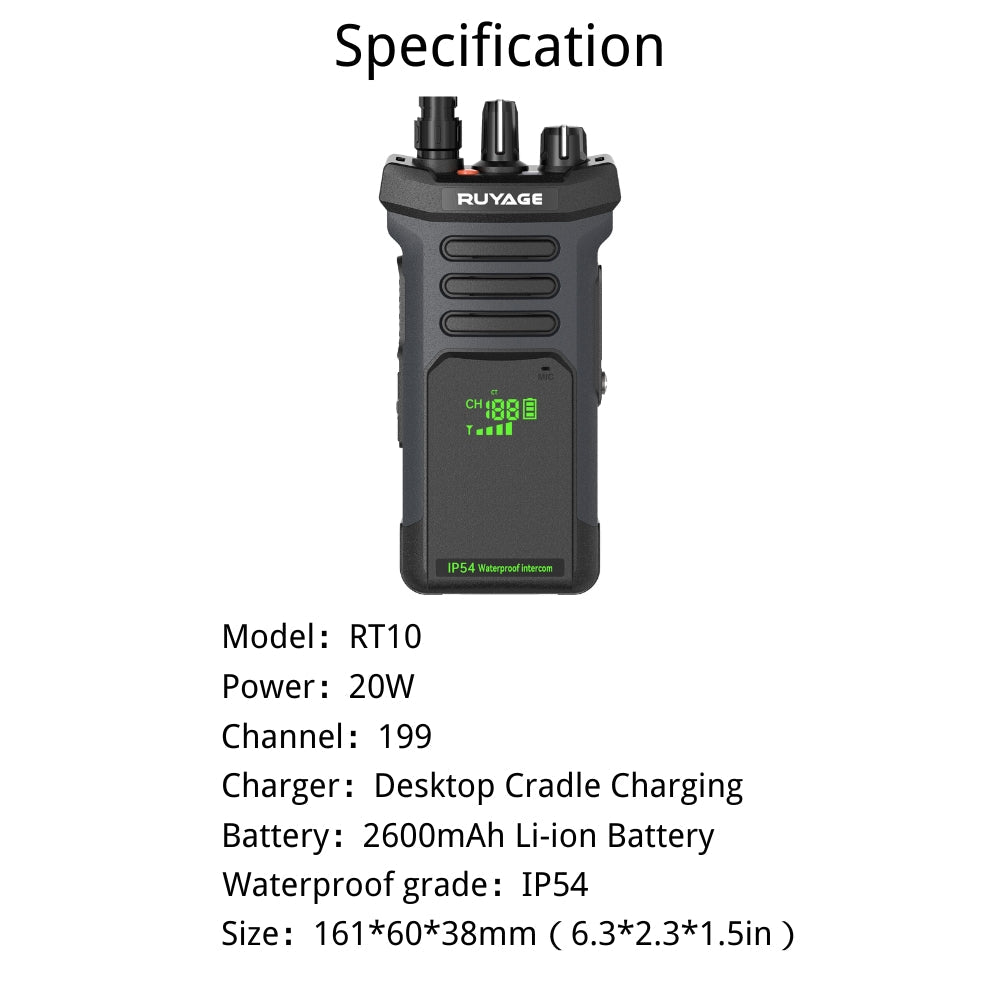 RUYAGE RT10 20W High Power UHF Two Way Radio | Long Range Walkie Talkie