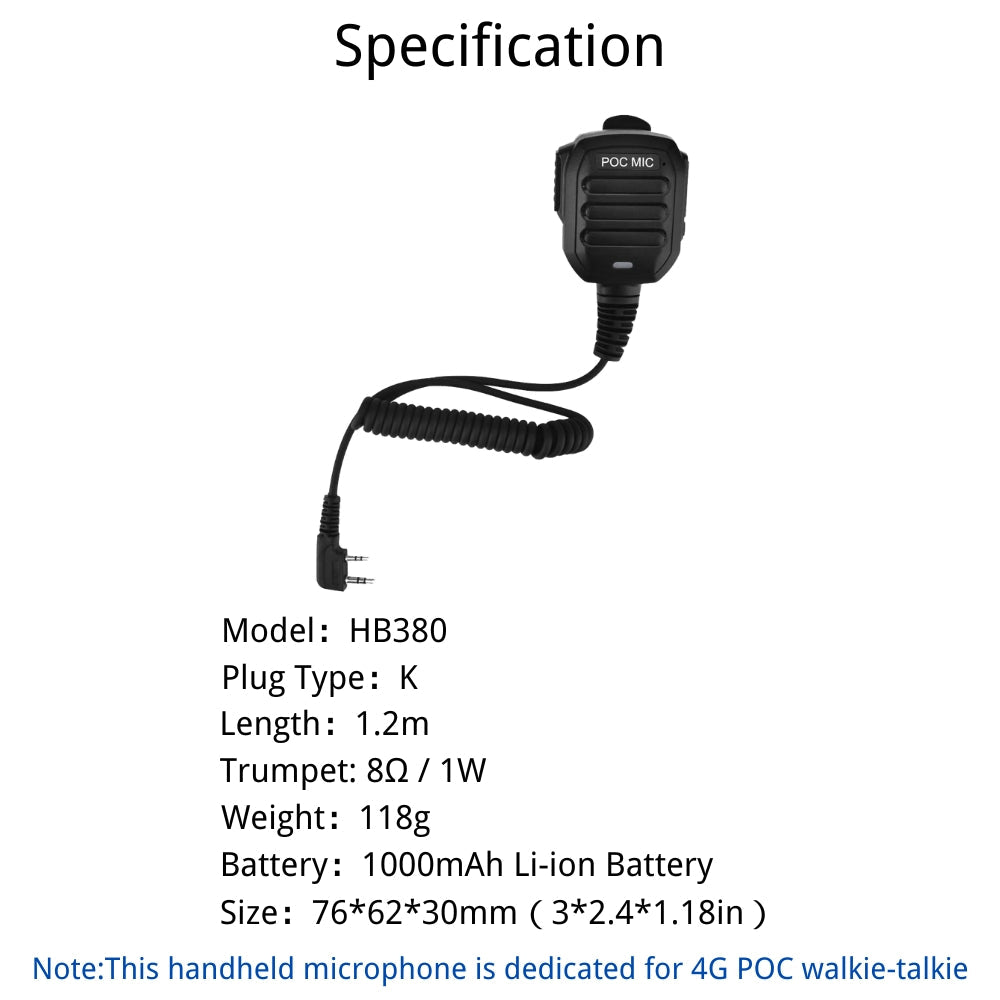 RUYAGE POC Speaker Microphone for 4G LTE Walkie Talkie | Loud PTT Radio Mic with K Jack Connector