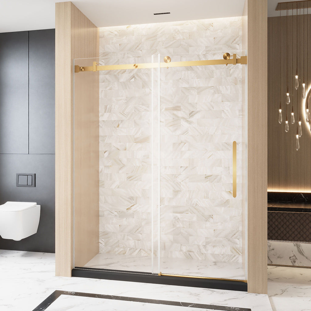 Frameless Single Sliding Shower Door With Handle And Square Tube Track